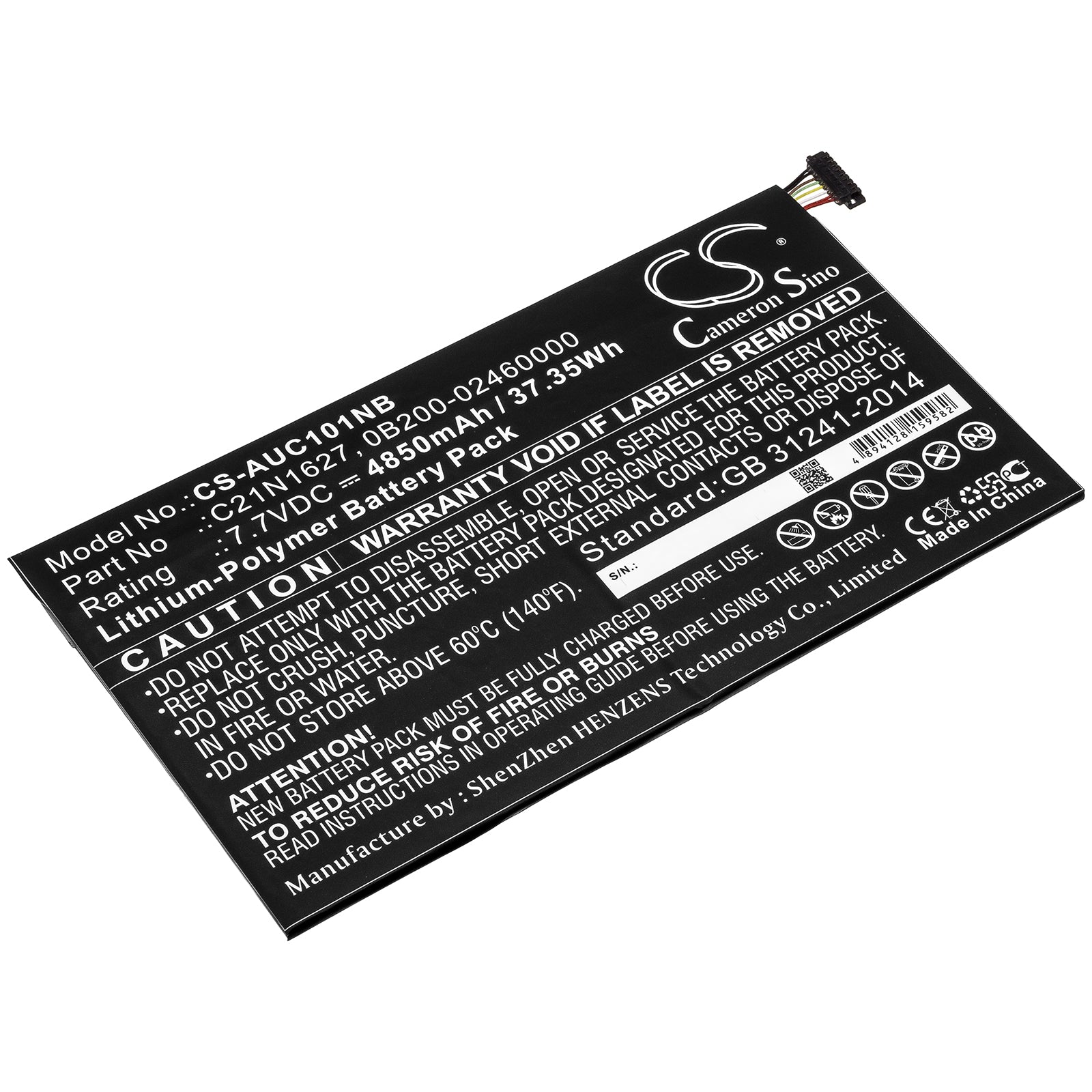 Li-Polymer Battery fits Asus, 0b200-02460000, C21n1627 7.7V, 4850mAh Notebook & Laptop Cameron Sino Technology Limited