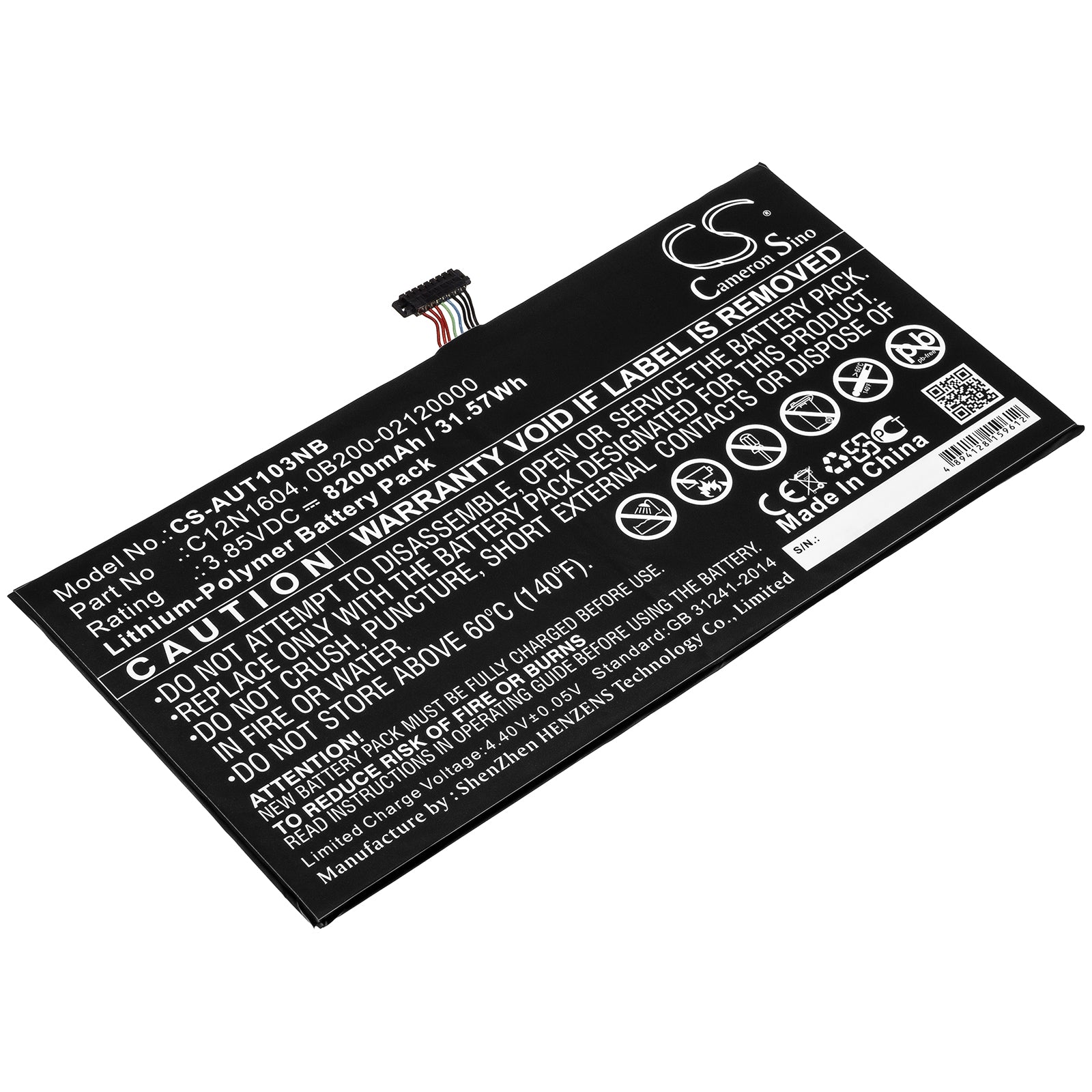 Li-Polymer Battery fits Asus, 0b200-02120000, 0b200-02120100, Ad2068520, C12n1604 3.85V, 8200mAh Computer Cameron Sino Technology Limited