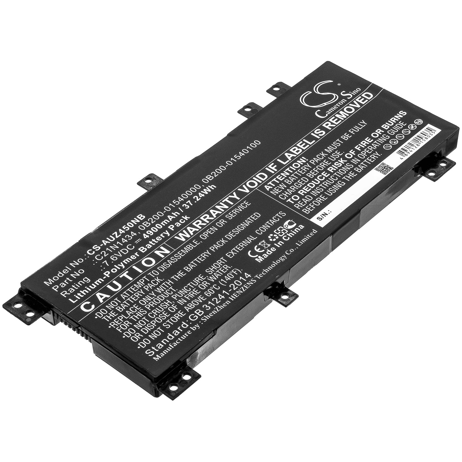 Li-Polymer Battery fits Asus, 0b200-01540000, 0b200-01540100, C21n1434 7.6V, 4900mAh Notebook & Laptop Cameron Sino Technology Limited
