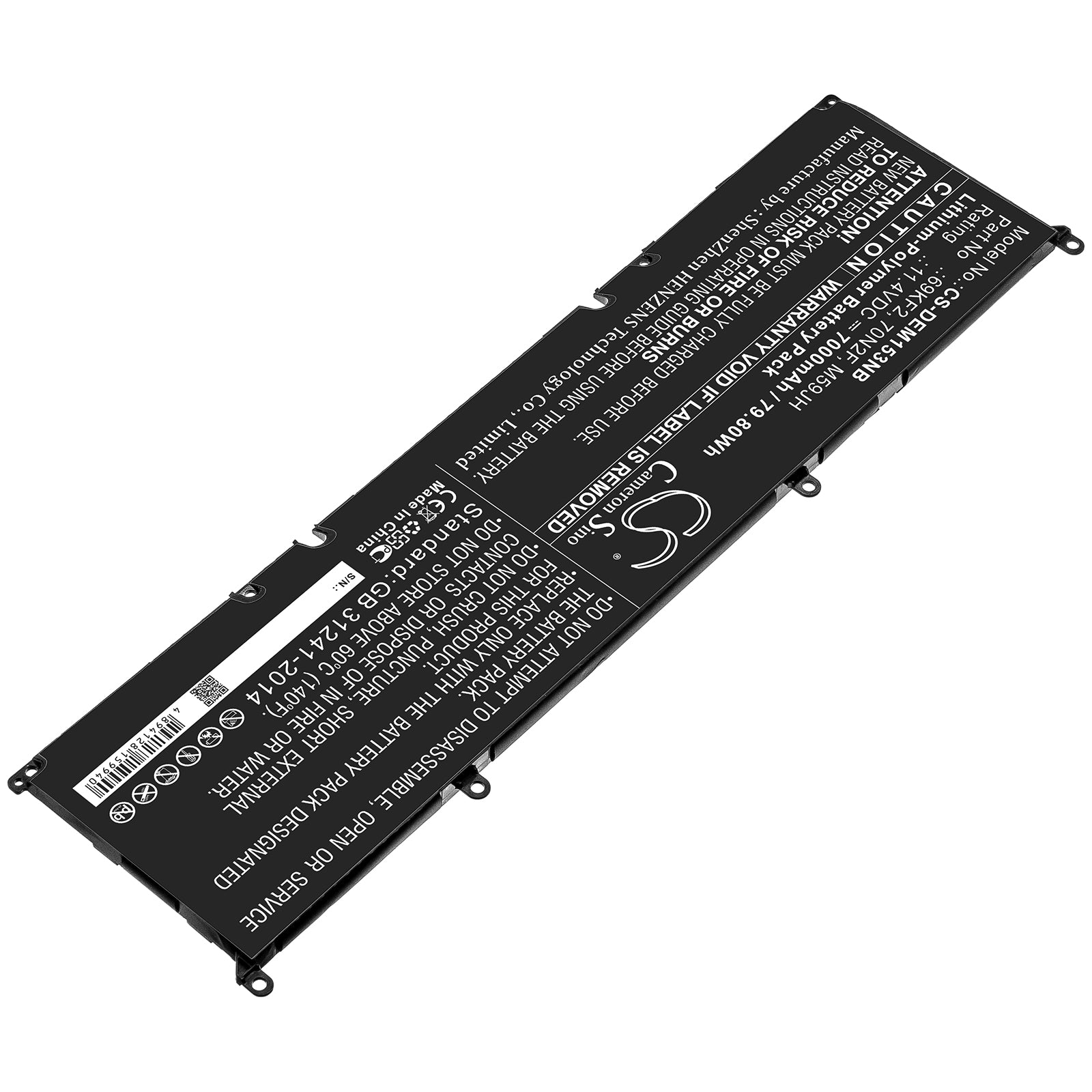 Li-Polymer Battery fits Dell, 69kf2, 70n2f, M59jh 11.4V, 7000mAh Notebook & Laptop Cameron Sino Technology Limited