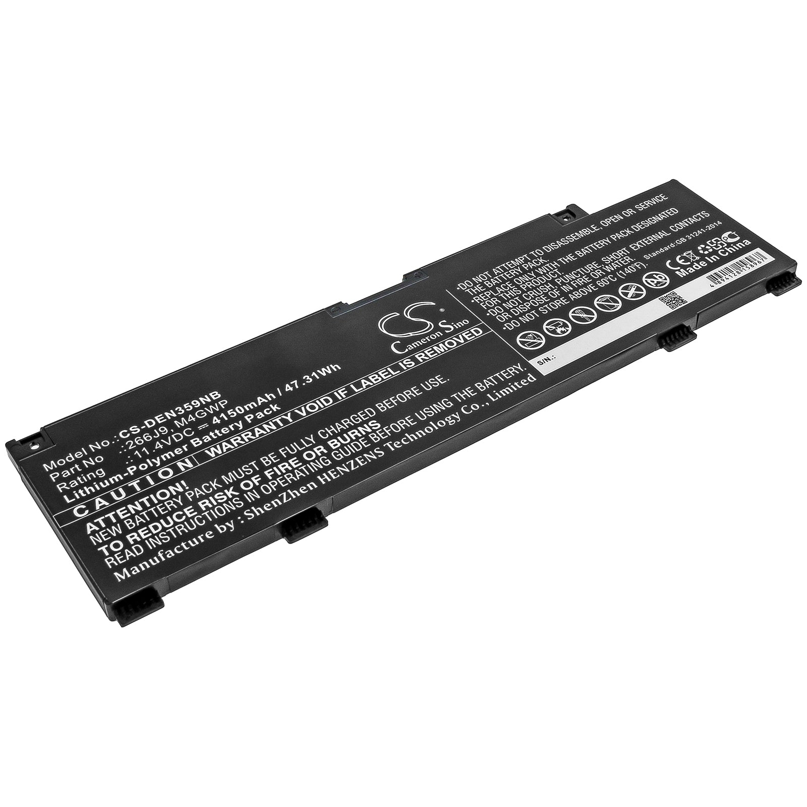 Li-Polymer Battery fits Dell, 266j9, M4gwp 11.4V, 4150mAh Notebook & Laptop Cameron Sino Technology Limited