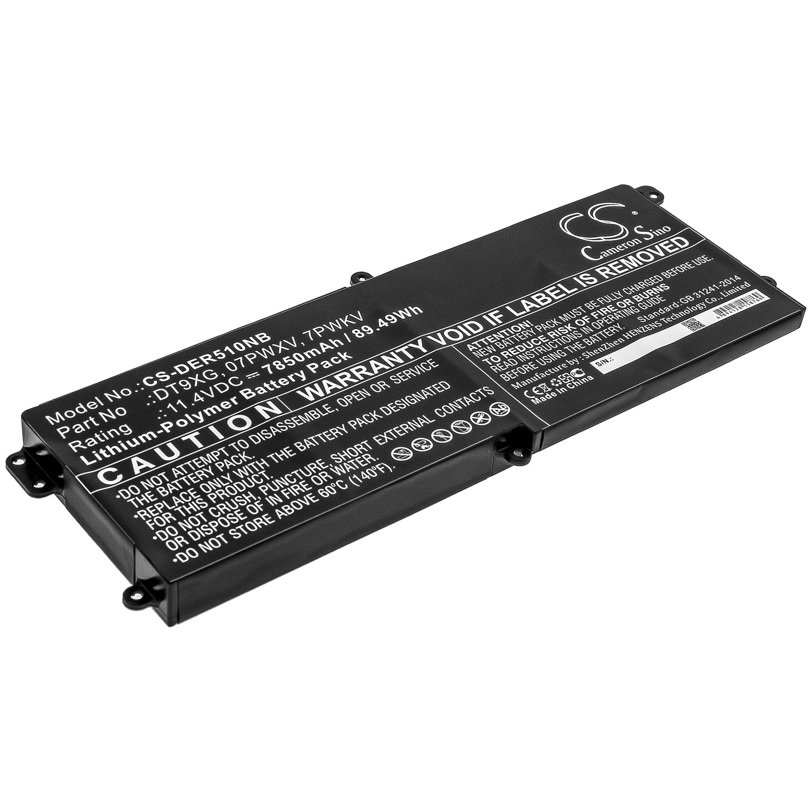 Li-Polymer Battery fits Dell, 07pwxv, 7pwkv, Dt9xg 11.4V, 7850mAh Notebook & Laptop Cameron Sino Technology Limited