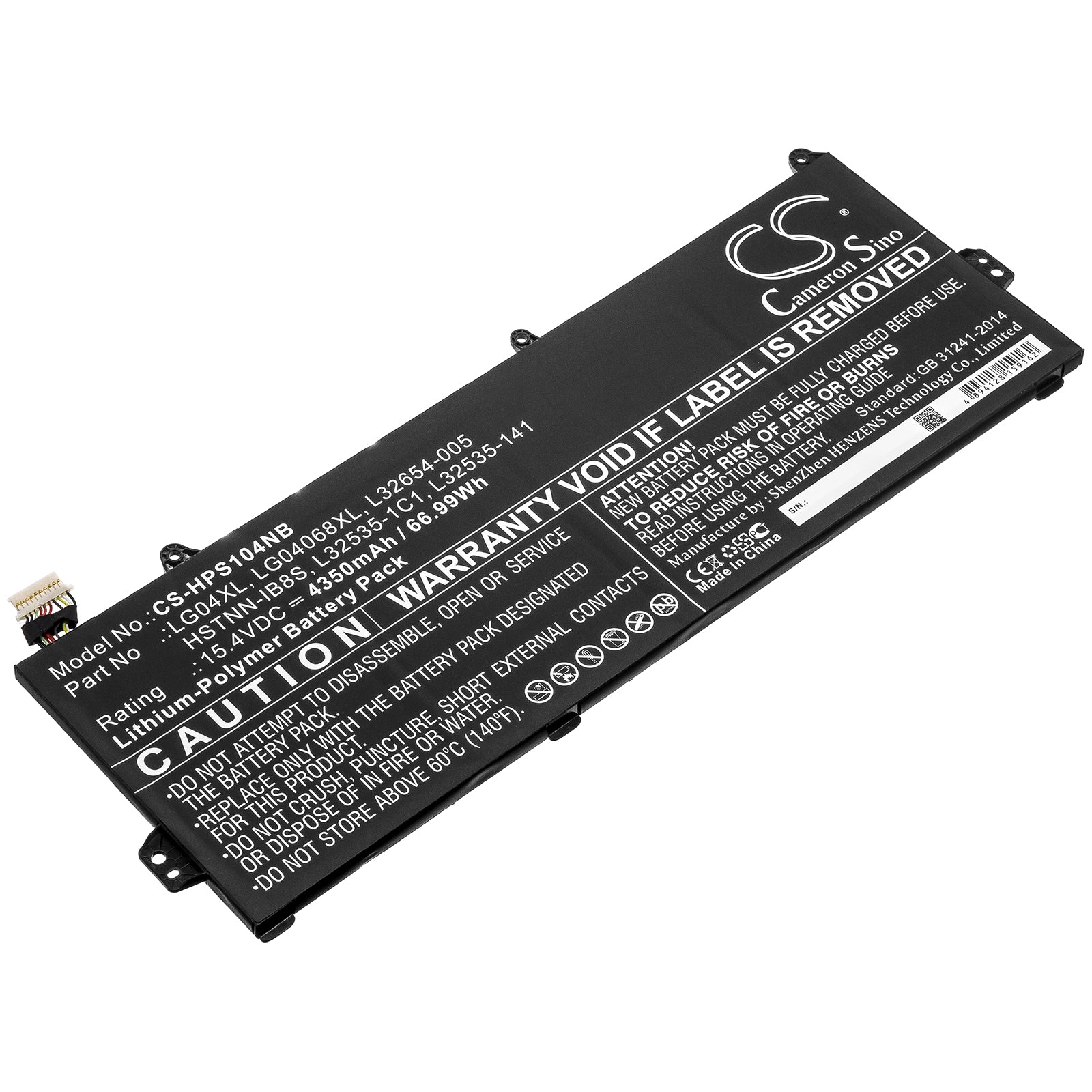 Li-Polymer Battery fits Hp, Hstnn-ib8s, L32535-141, L32535-1c1, L32654-005, Lg04068xl, Lg04xl 15.4V, 4350mAh Notebook & Laptop Cameron Sino Technology Limited