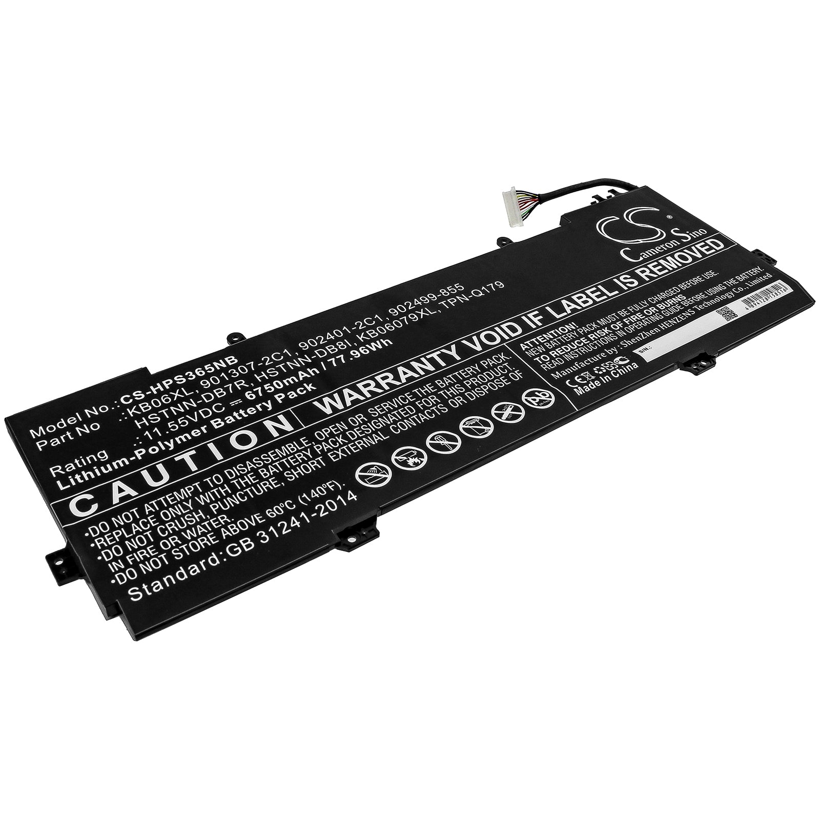 Li-Polymer Battery fits Hp, 901307-2c1, 902401-2c1, 902499-855, Hstnn-db7r, Hstnn-db8i, Kb06079xl, Kb06xl, Tpn-q179 11.55V, 6750 Notebook & Laptop Cameron Sino Technology Limited