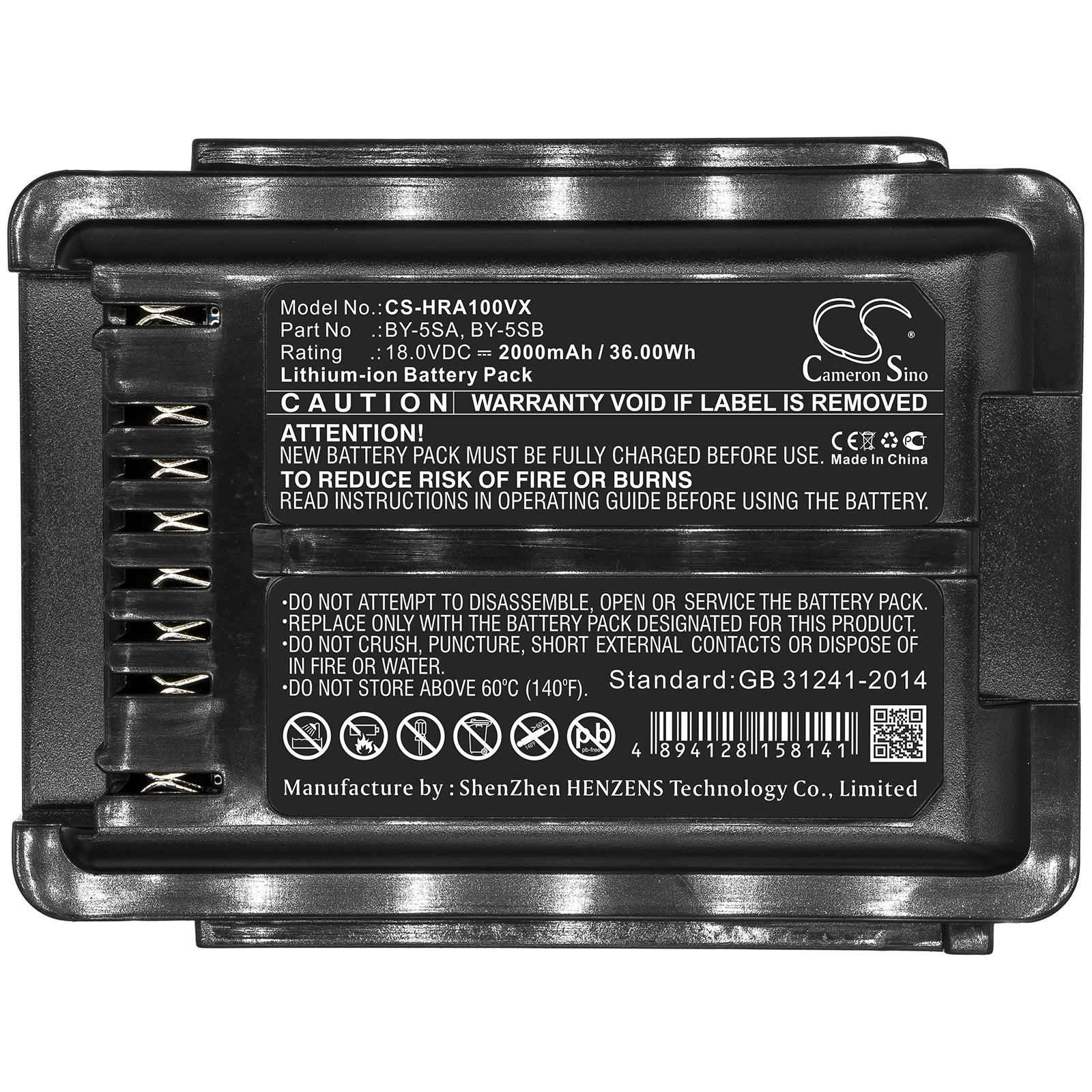 Li-ion Battery fits Sharp, By-5sa, By-5sb 18.0V, 2000mAh Vacuum Cameron Sino Technology Limited