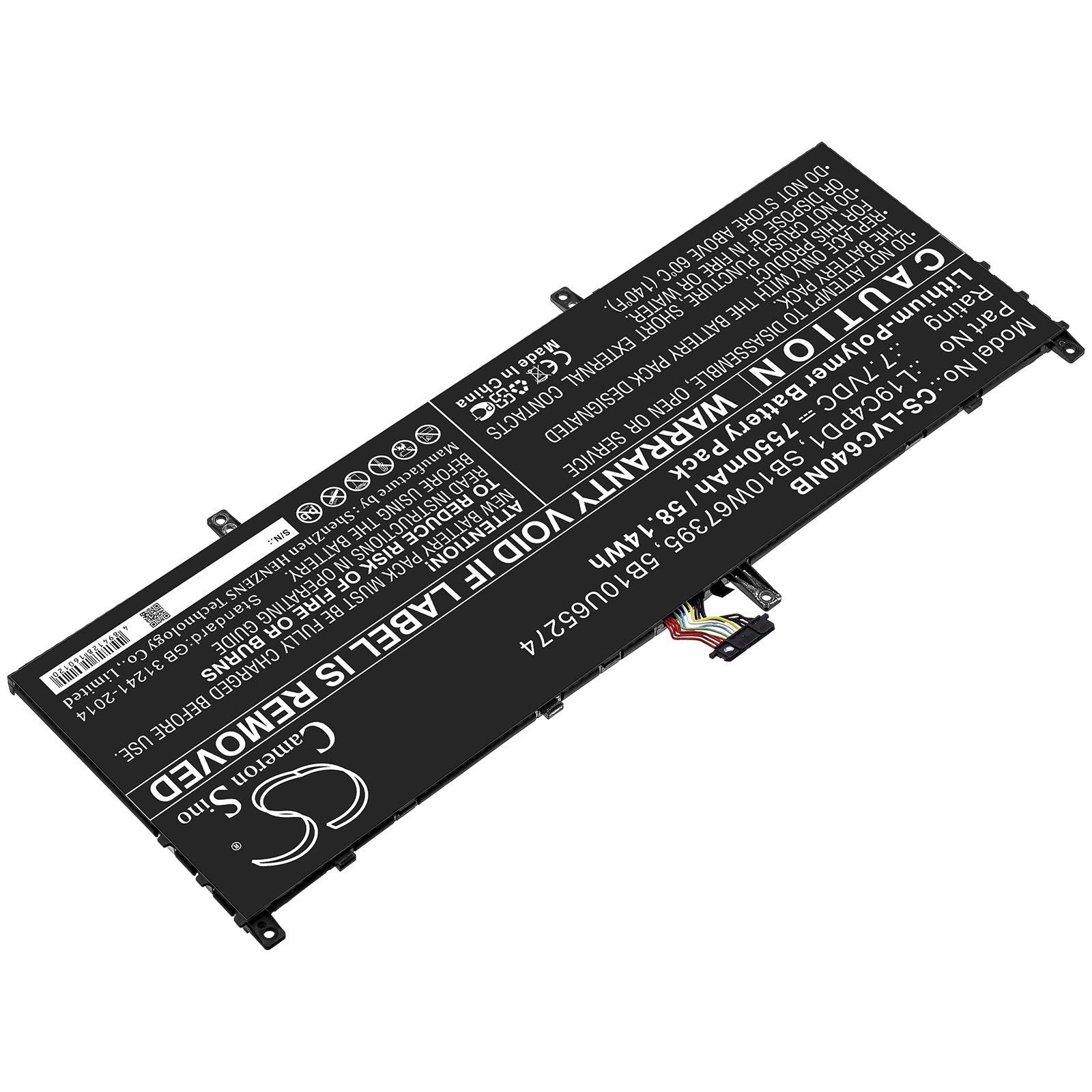 Li-Polymer Battery fits Lenovo, 5b10u65274, 5b10u65275, L19c4pd1, L19d4pd1, Sb10w67395 7.7V, 7550mAh Notebook & Laptop Cameron Sino Technology Limited
