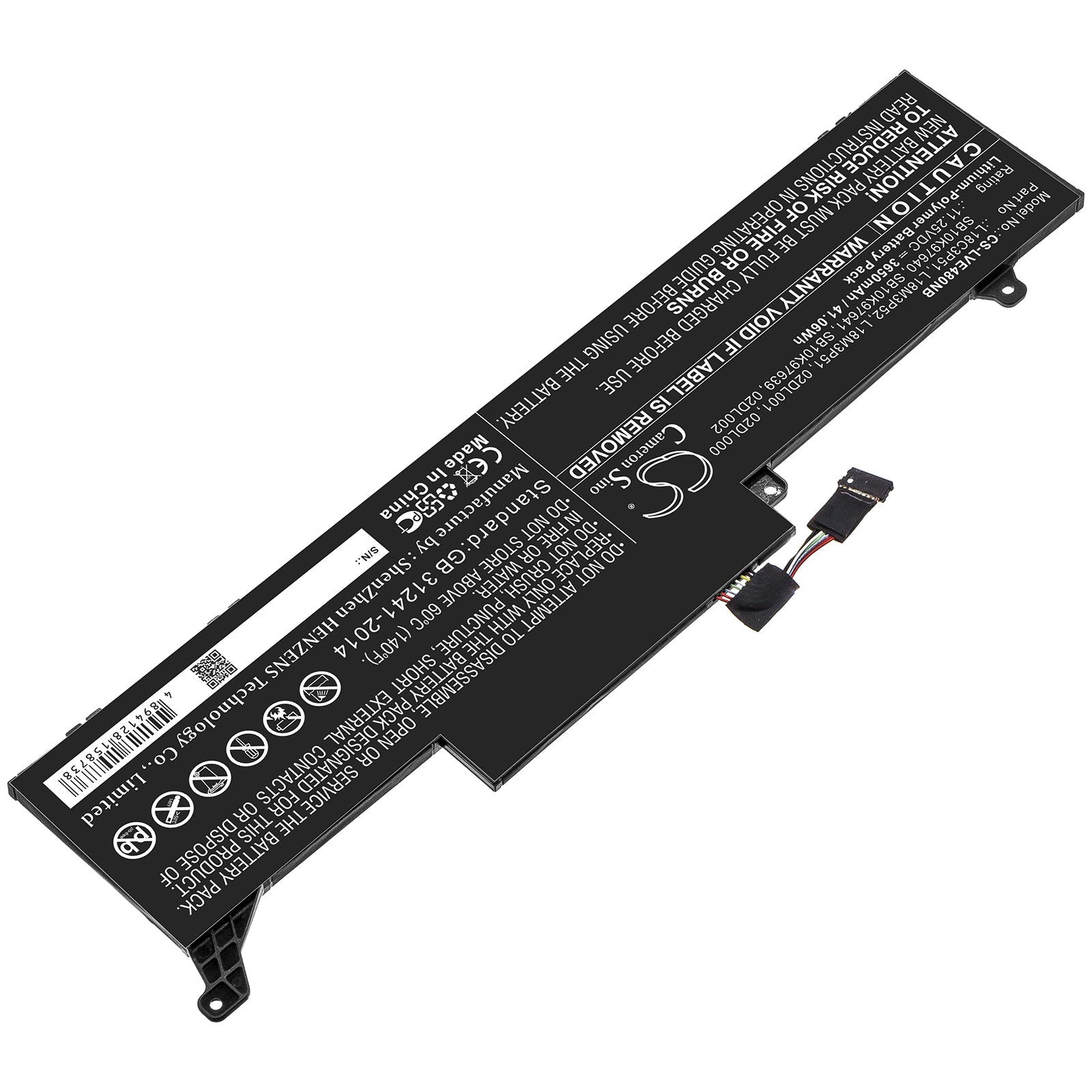 Li-Polymer Battery fits Lenovo, 02dl000, 02dl001, 02dl002, L18c3p51, L18m3p51, L18m3p52, Sb10k97639, Sb10k97640, Sb10k97641 11.2 Notebook & Laptop Cameron Sino Technology Limited