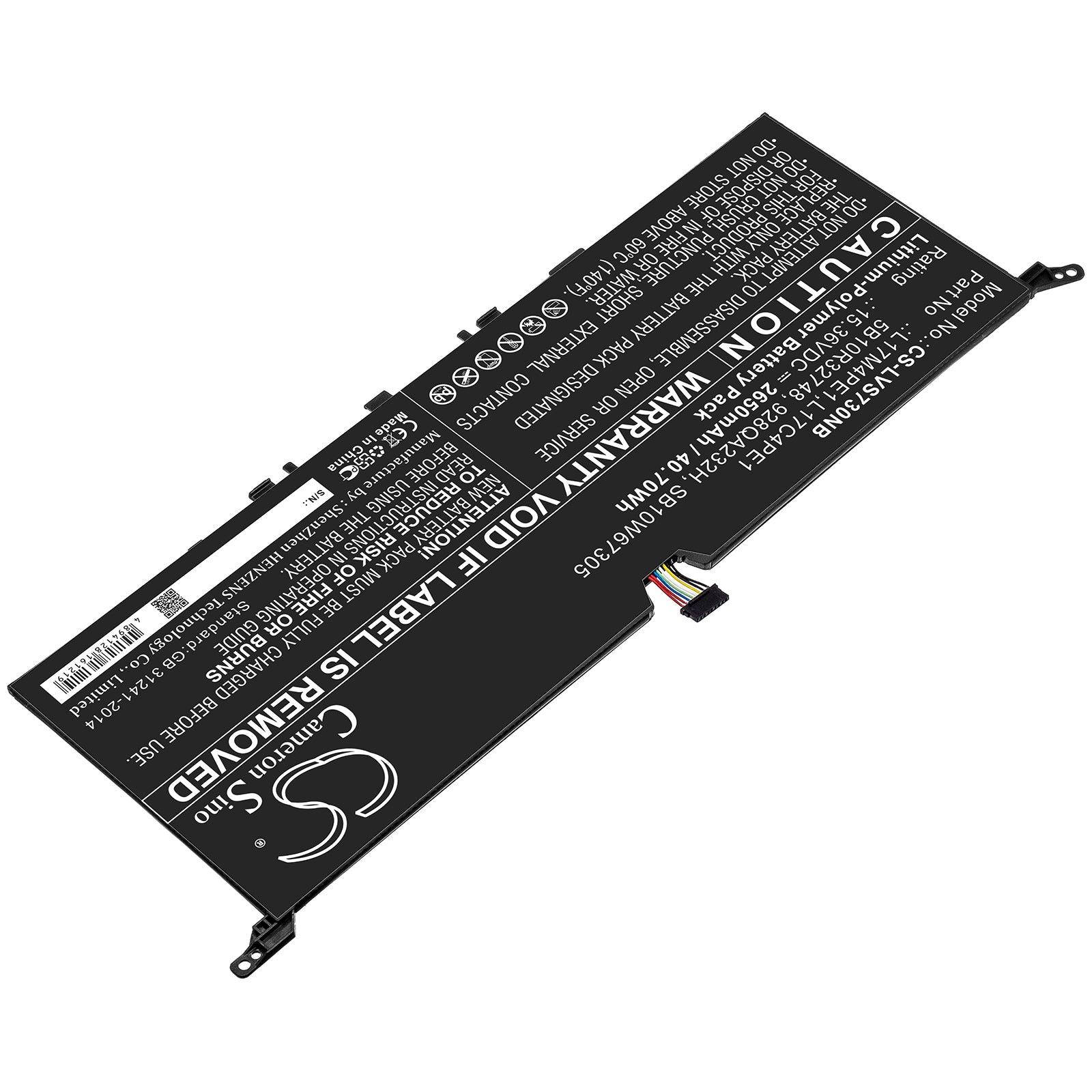Li-Polymer Battery fits Lenovo, 5b10r32748, 928qa232h, L17c4pe1, L17m4pe1, Sb10w67305 15.36V, 2650mAh Notebook & Laptop Cameron Sino Technology Limited