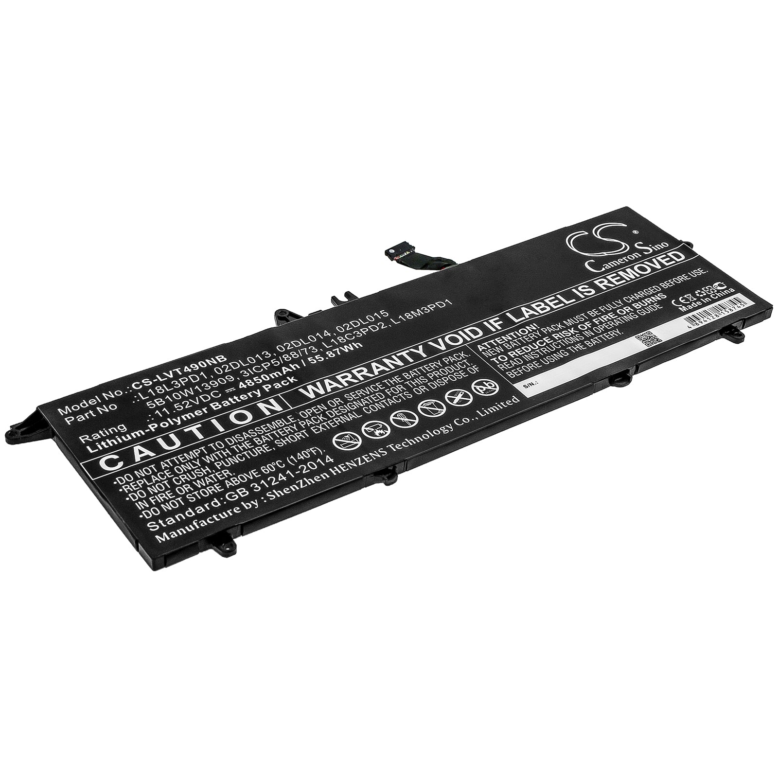 Li-Polymer Battery fits Lenovo, 02dl013, 02dl014, 02dl015, 3icp5/88/73, 5b10w13909, 5b10w13910, 5b10w13911, 5b10w13955, L18c3pd2 Notebook & Laptop Cameron Sino Technology Limited