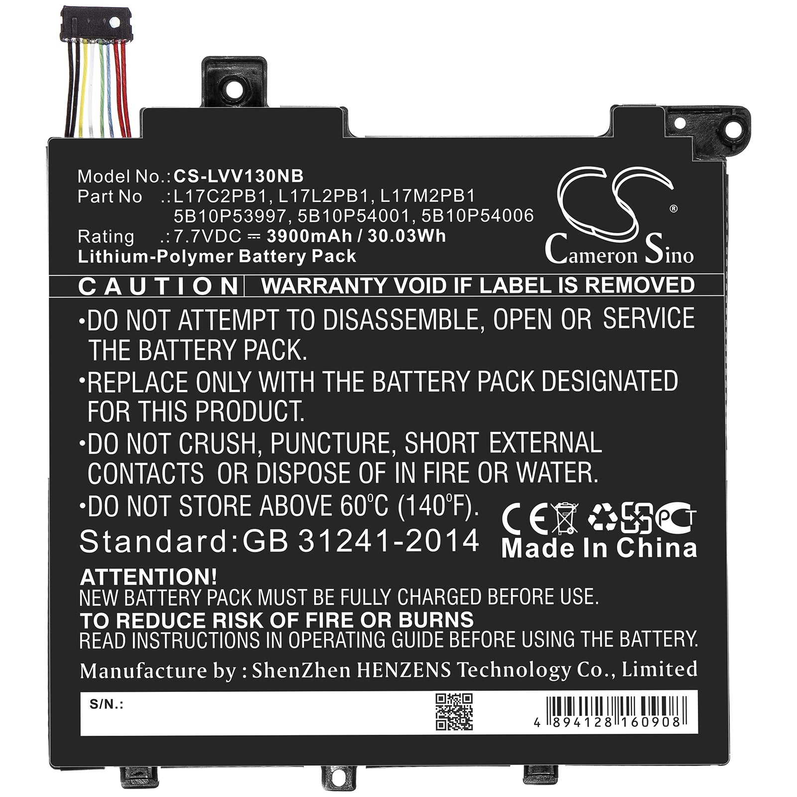 Li-Polymer Battery fits Lenovo, 5b10p53997, 5b10p54001, 5b10p54006, 5b10w67379, 5b10w67422, L17c2pb1, L17l2pb1, L17m2pb1, L17m2p Notebook & Laptop Cameron Sino Technology Limited