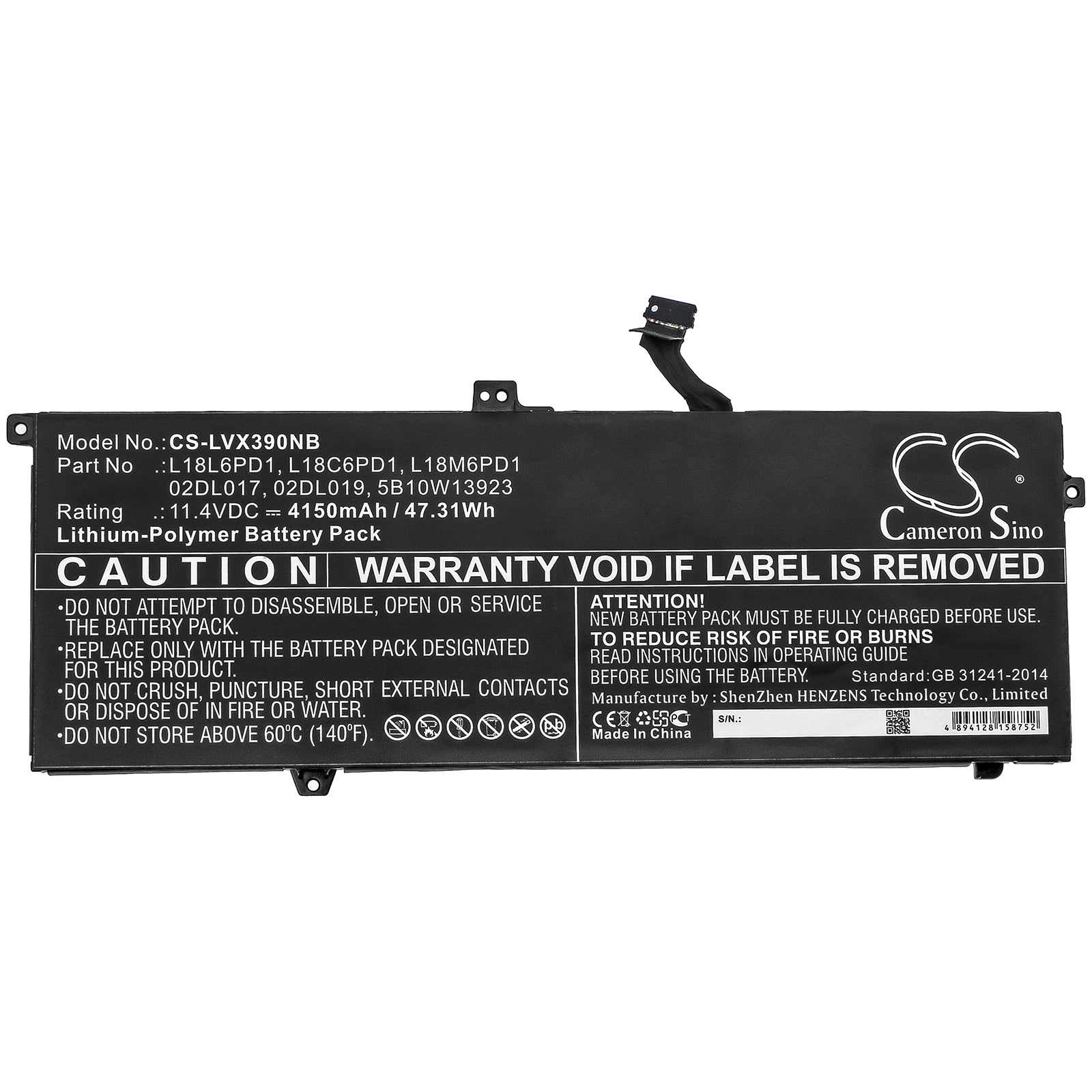 Li-Polymer Battery fits Lenovo, 02dl017, 02dl019, 5b10w13923, L18c6pd1, L18l6pd1, L18m6pd1, Sb10k97655, Sb10k97657, Sb10t83166, Notebook & Laptop Cameron Sino Technology Limited