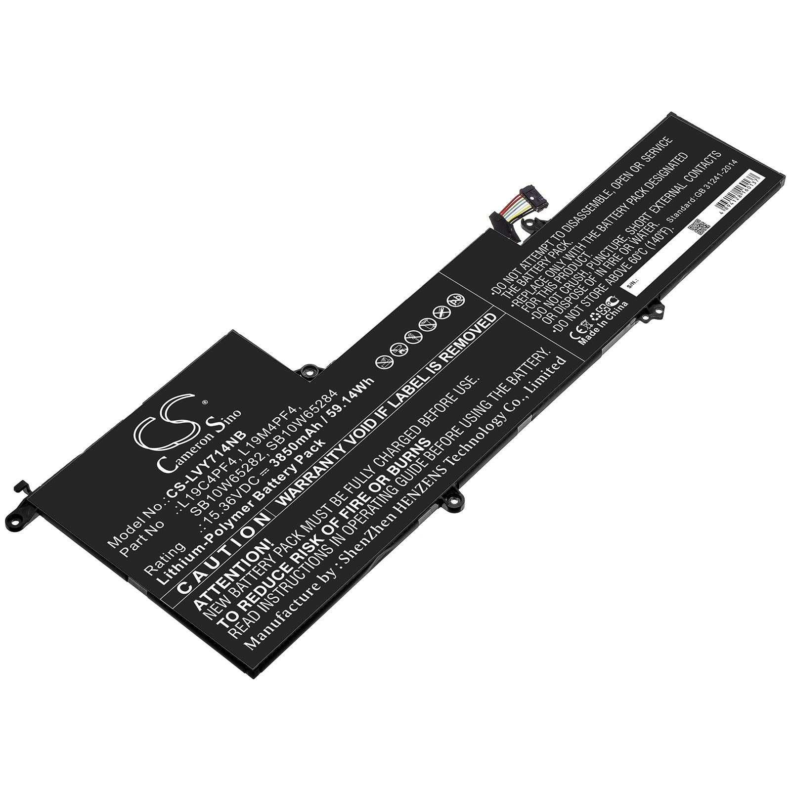 Li-Polymer Battery fits Lenovo, L19c4pf4, L19m4pf4, Sb10w65282, Sb10w65284 15.36V, 3850mAh Notebook & Laptop Cameron Sino Technology Limited