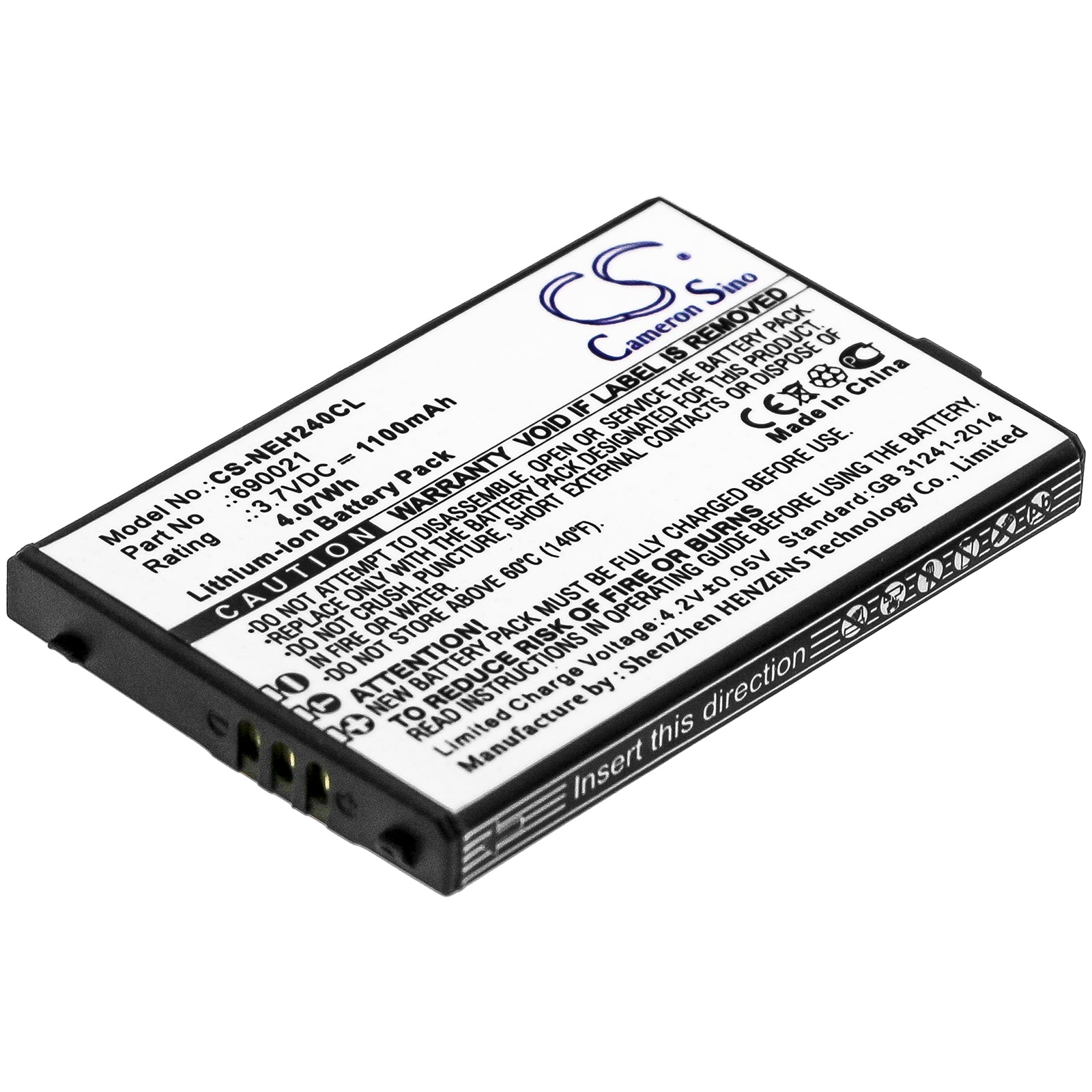 Li-ion Battery fits Nec, 690021 3.7V, 1100mAh Cordless Phone Cameron Sino Technology Limited