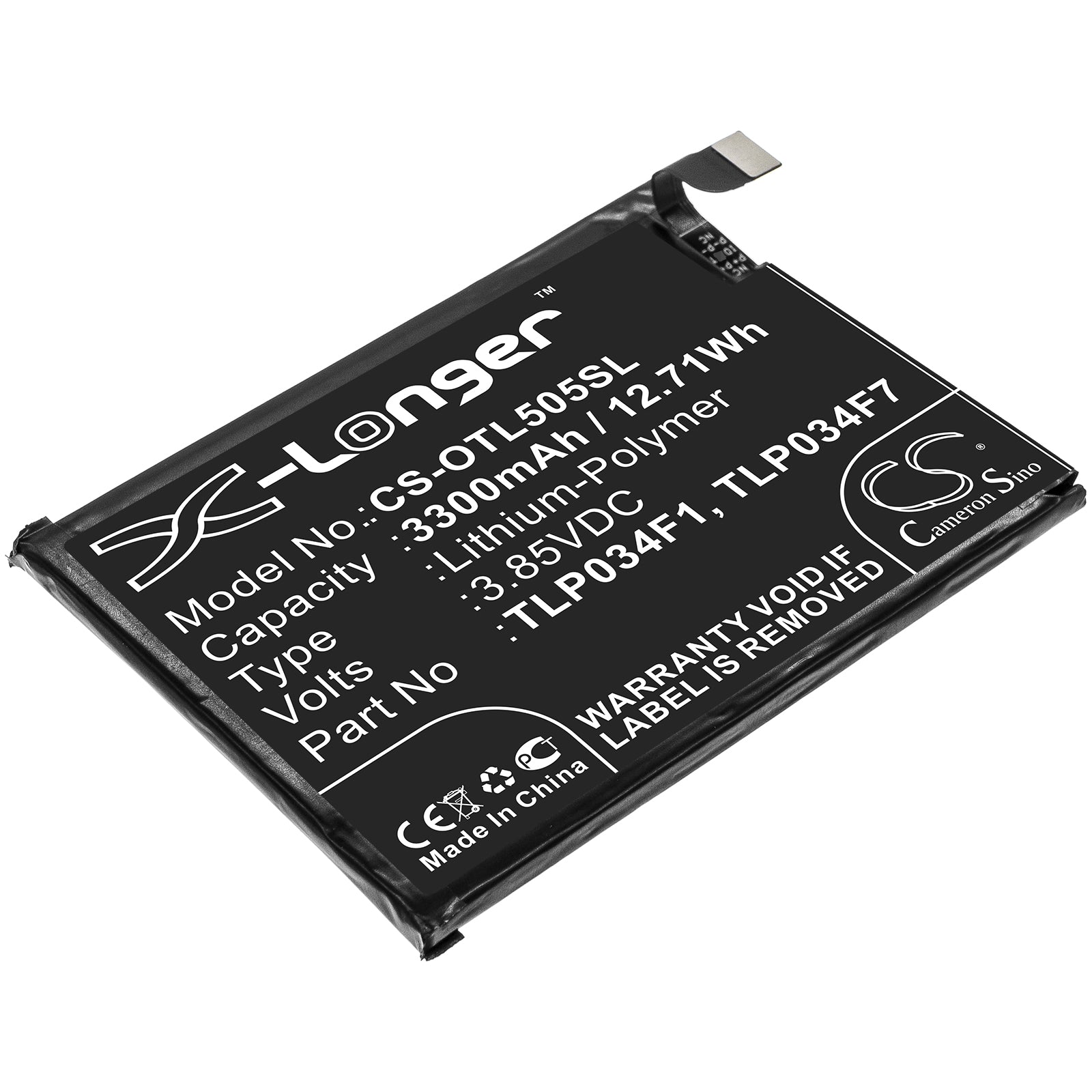 Li-Polymer Battery fits Alcatel, Tlp034f1, Tlp034f7 3.85V, 3300mAh Mobile & SmartPhone Cameron Sino Technology Limited