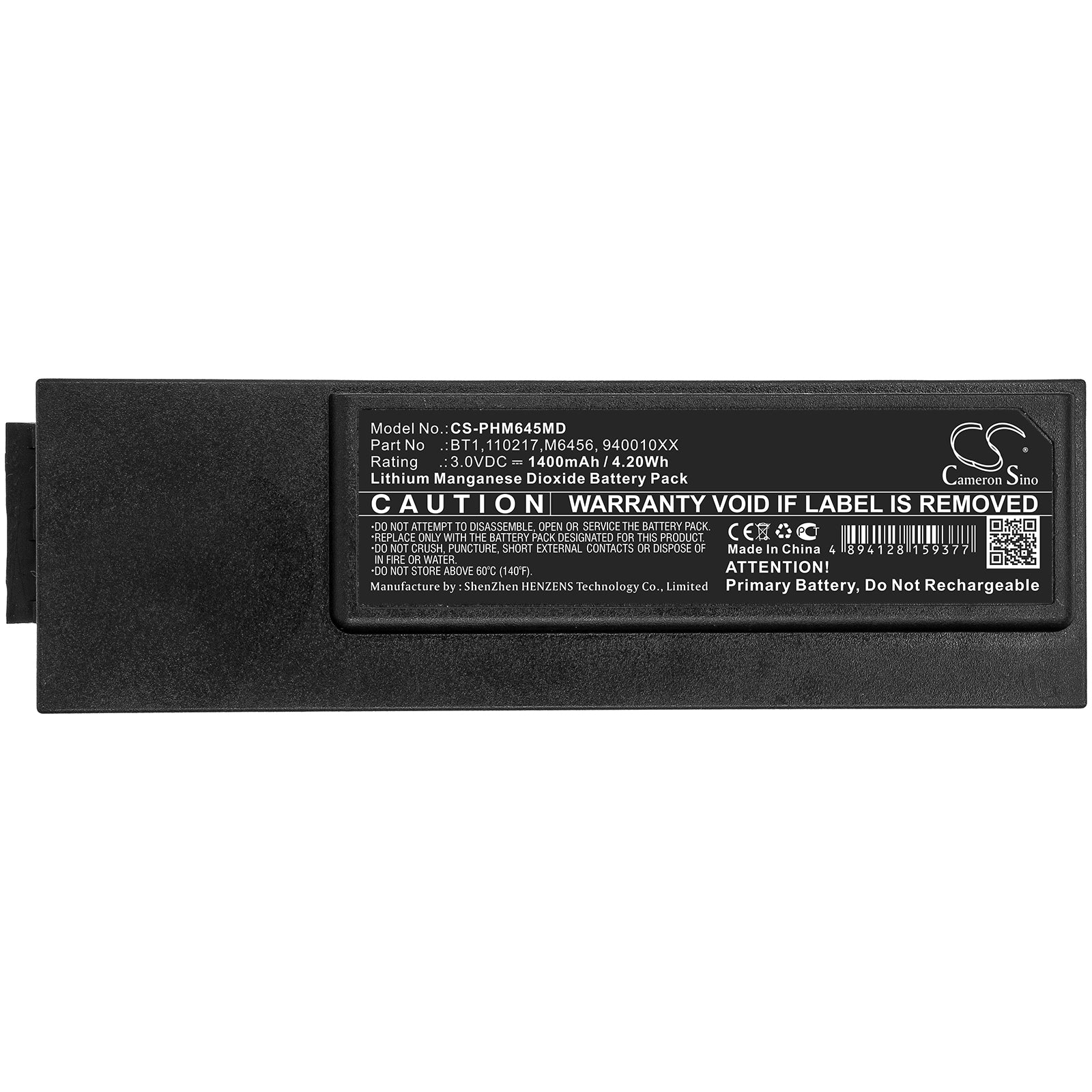 Li-MnO2 Battery fits Philips, 110217, 940010xx, 940020xx, 940030xx, 989803136301, Bt1, Bt1-abe, M6456 3.0V, 1400mAh Medical Cameron Sino Technology Limited