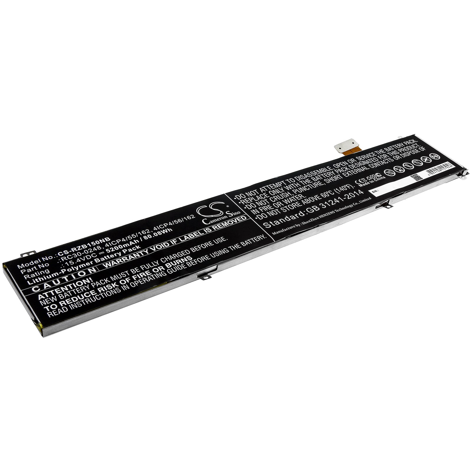Li-Polymer Battery fits Razer, 4icp4/55/162, 4icp4/56/162, Rc30-0248 15.4V, 5200mAh Notebook & Laptop Cameron Sino Technology Limited