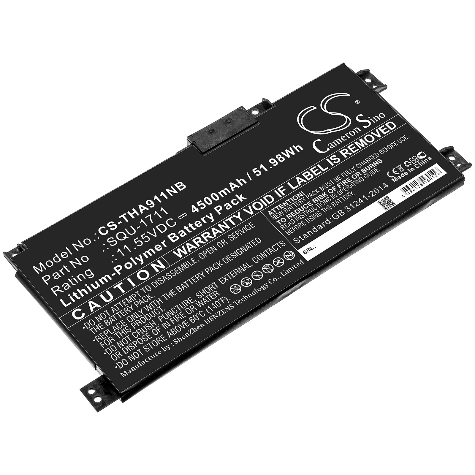 Li-Polymer Battery fits Thunderobot, Squ-1711 11.55V, 4500mAh Notebook & Laptop Cameron Sino Technology Limited
