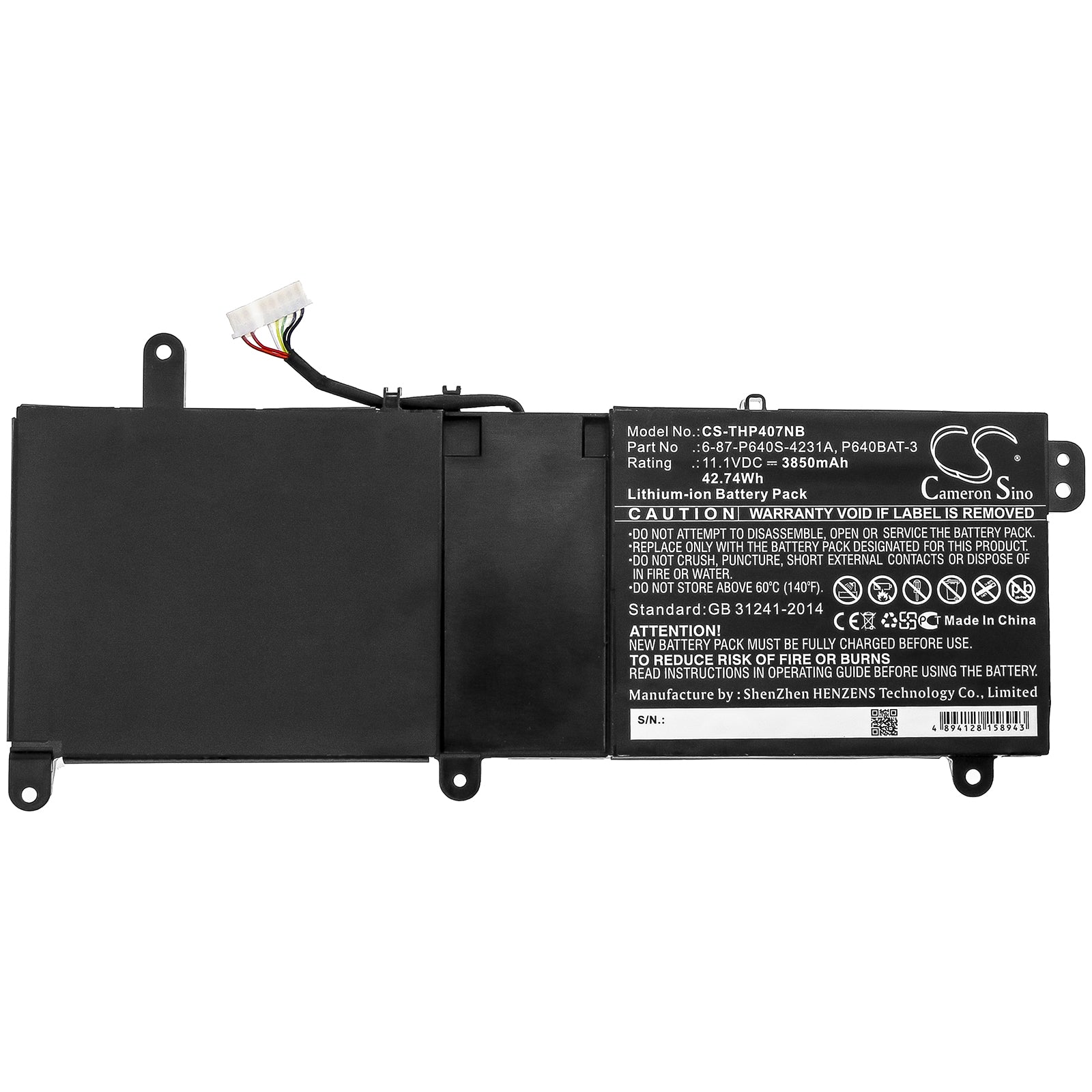Li-ion Battery fits Thunderobot, 6-87-p640s-4231a, P640bat-3 11.1V, 3850mAh Notebook & Laptop Cameron Sino Technology Limited