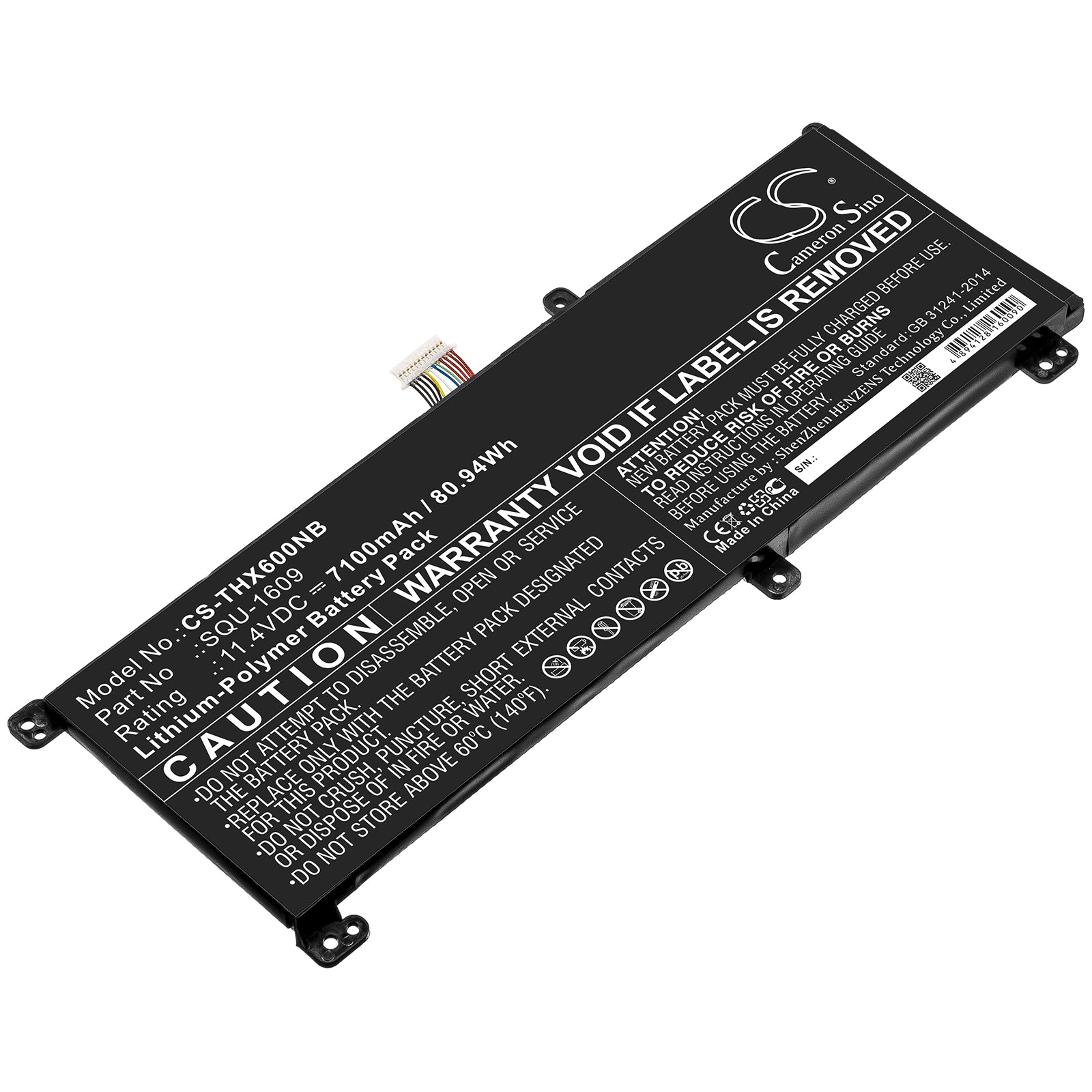 Li-Polymer Battery fits Schenker, Squ-1609, Thunderobot, Squ-1609 11.4V, 7100mAh Notebook & Laptop Cameron Sino Technology Limited