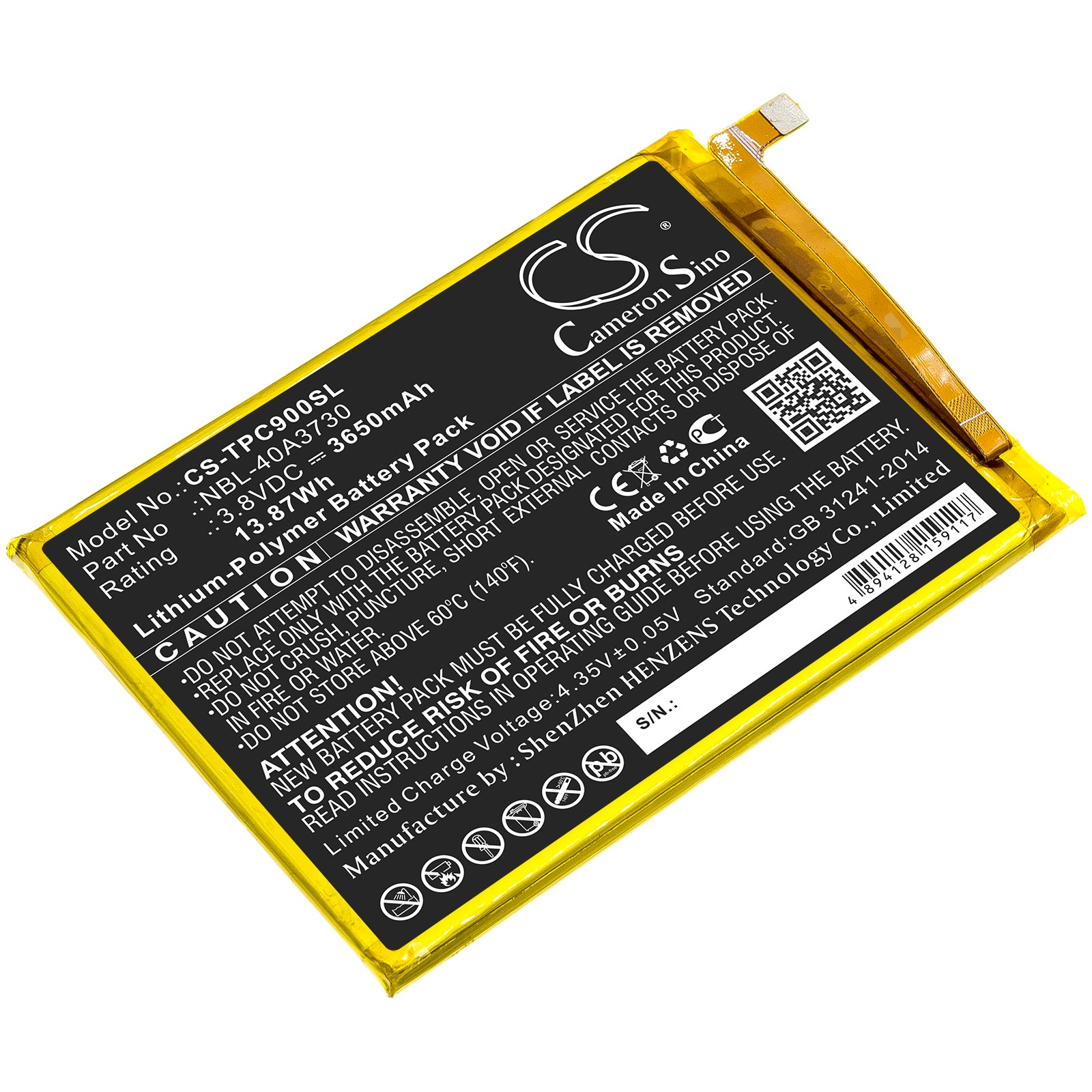 Li-Polymer Battery fits Neffos, Nbl-40a3730, Tp-link, Nbl-40a3730 3.8V, 3650mAh Mobile & SmartPhone Cameron Sino Technology Limited