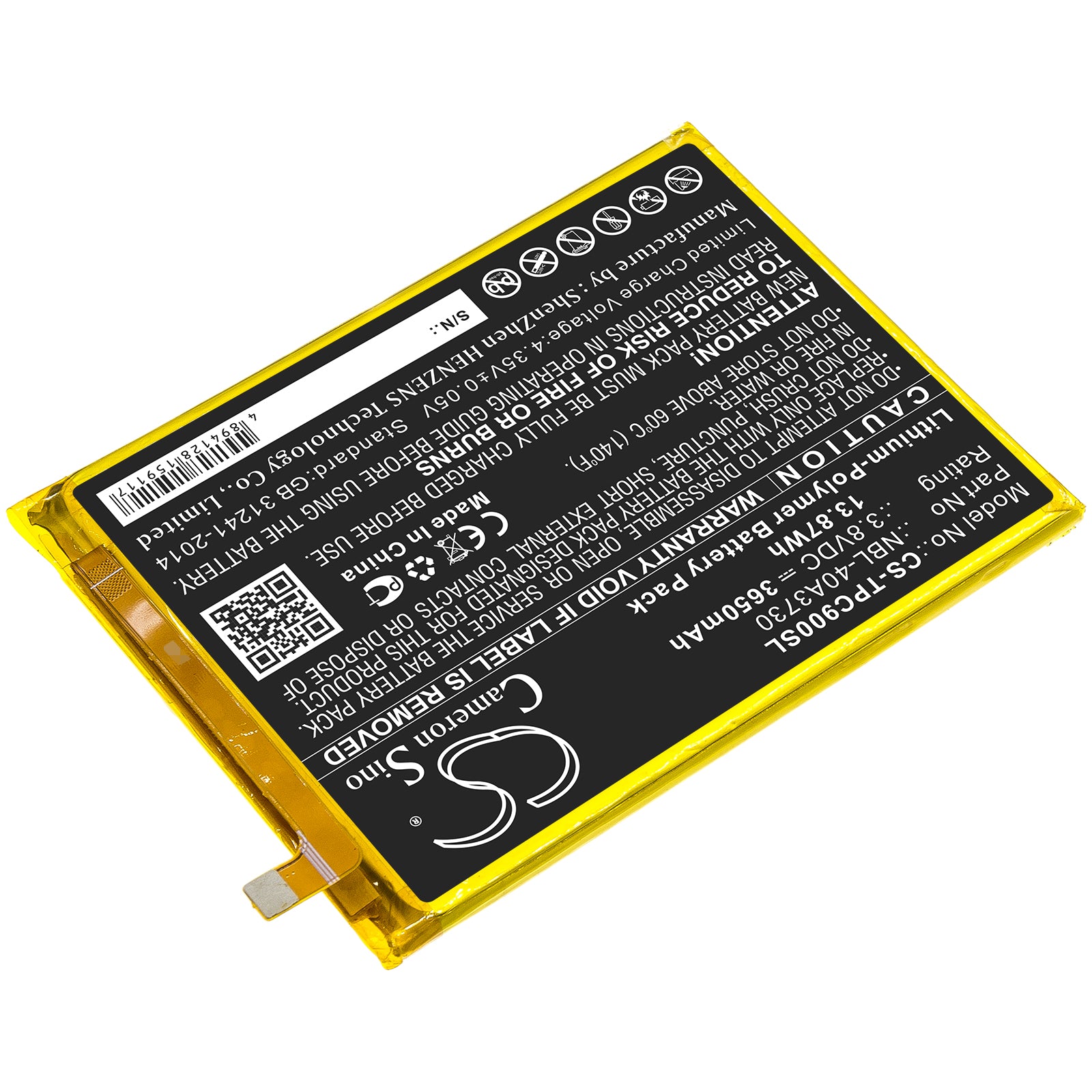 Li-Polymer Battery fits Neffos, Nbl-40a3730, Tp-link, Nbl-40a3730 3.8V, 3650mAh Mobile & SmartPhone Cameron Sino Technology Limited