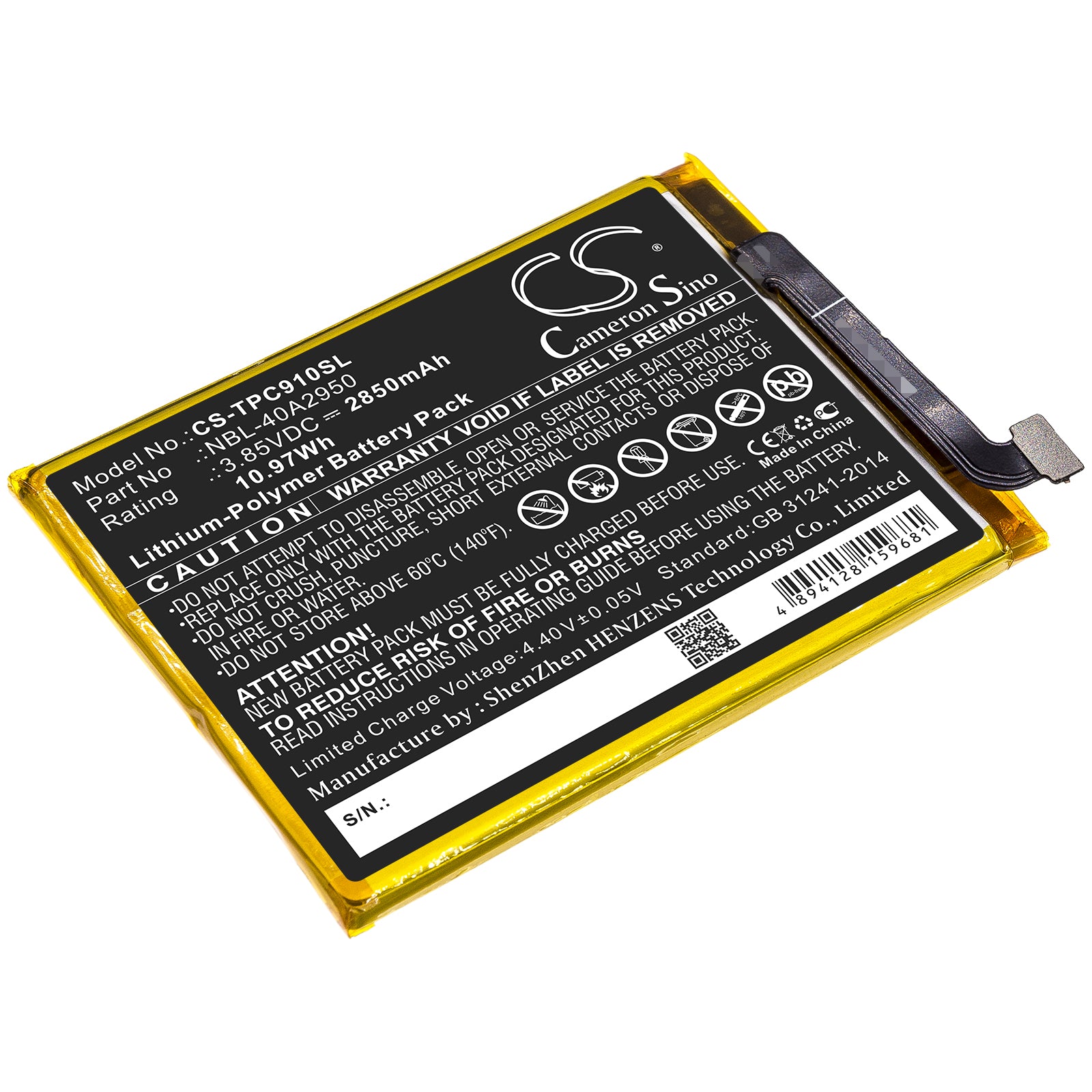 Li-Polymer Battery fits Neffos, Nbl-40a2950, Tp-link, Nbl-40a2950 3.85V, 2850mAh Mobile & SmartPhone Cameron Sino Technology Limited