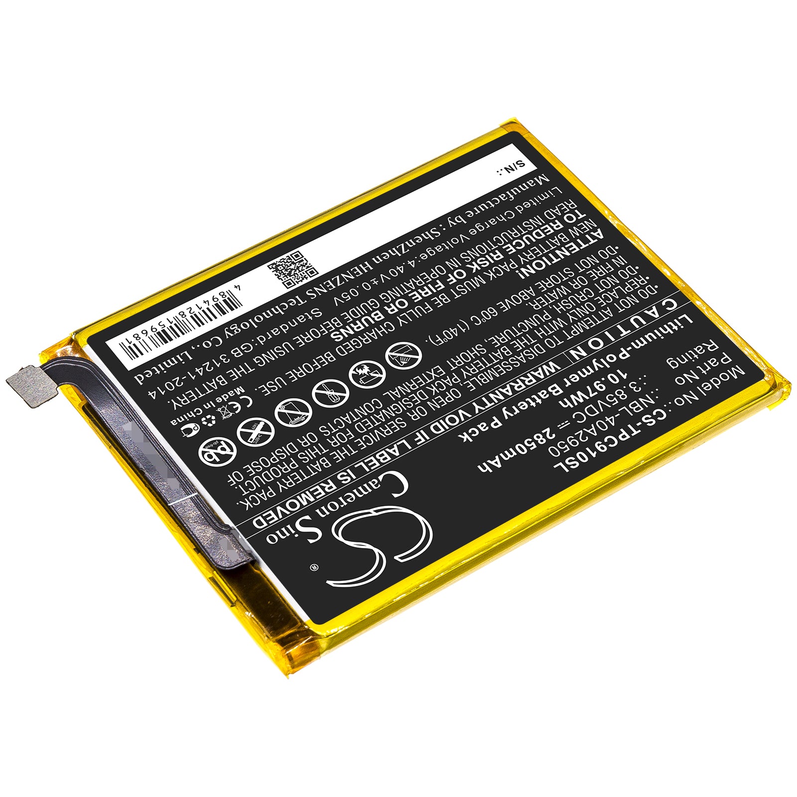 Li-Polymer Battery fits Neffos, Nbl-40a2950, Tp-link, Nbl-40a2950 3.85V, 2850mAh Mobile & SmartPhone Cameron Sino Technology Limited