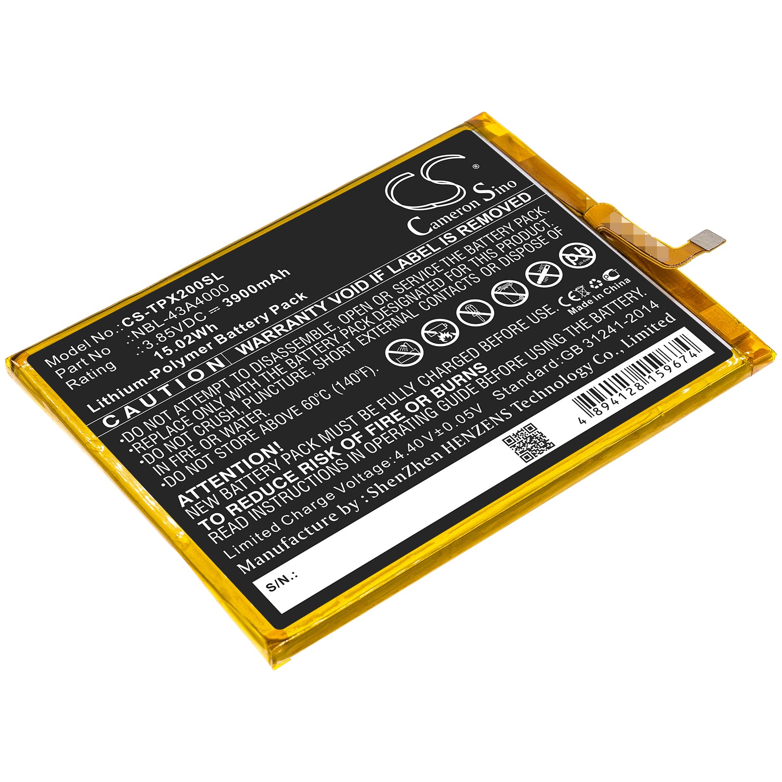 Li-Polymer Battery fits Neffos, Nbl-43a4000, Tp-link, Nbl-43a4000 3.85V, 3900mAh Mobile & SmartPhone Cameron Sino Technology Limited