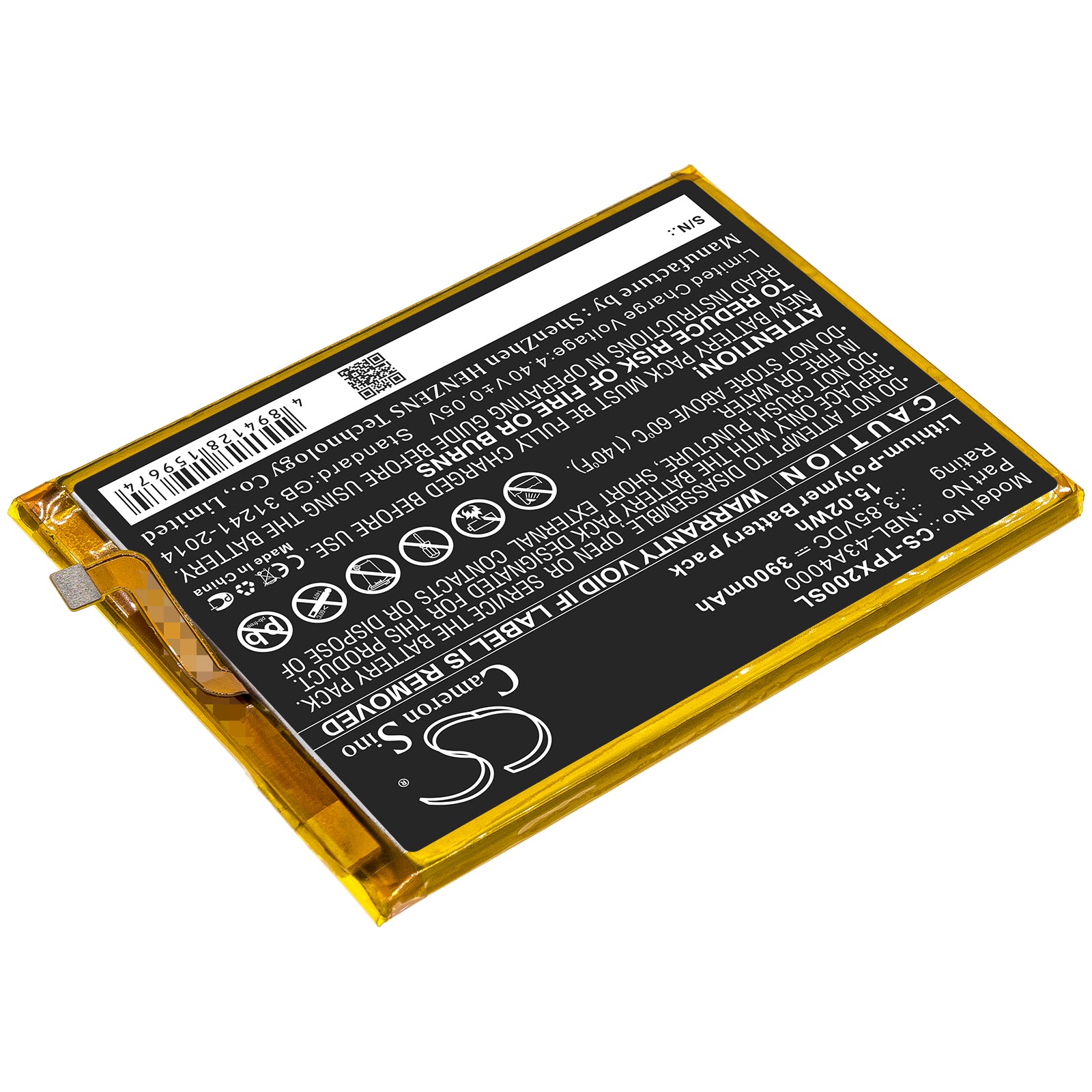 Li-Polymer Battery fits Neffos, Nbl-43a4000, Tp-link, Nbl-43a4000 3.85V, 3900mAh Mobile & SmartPhone Cameron Sino Technology Limited