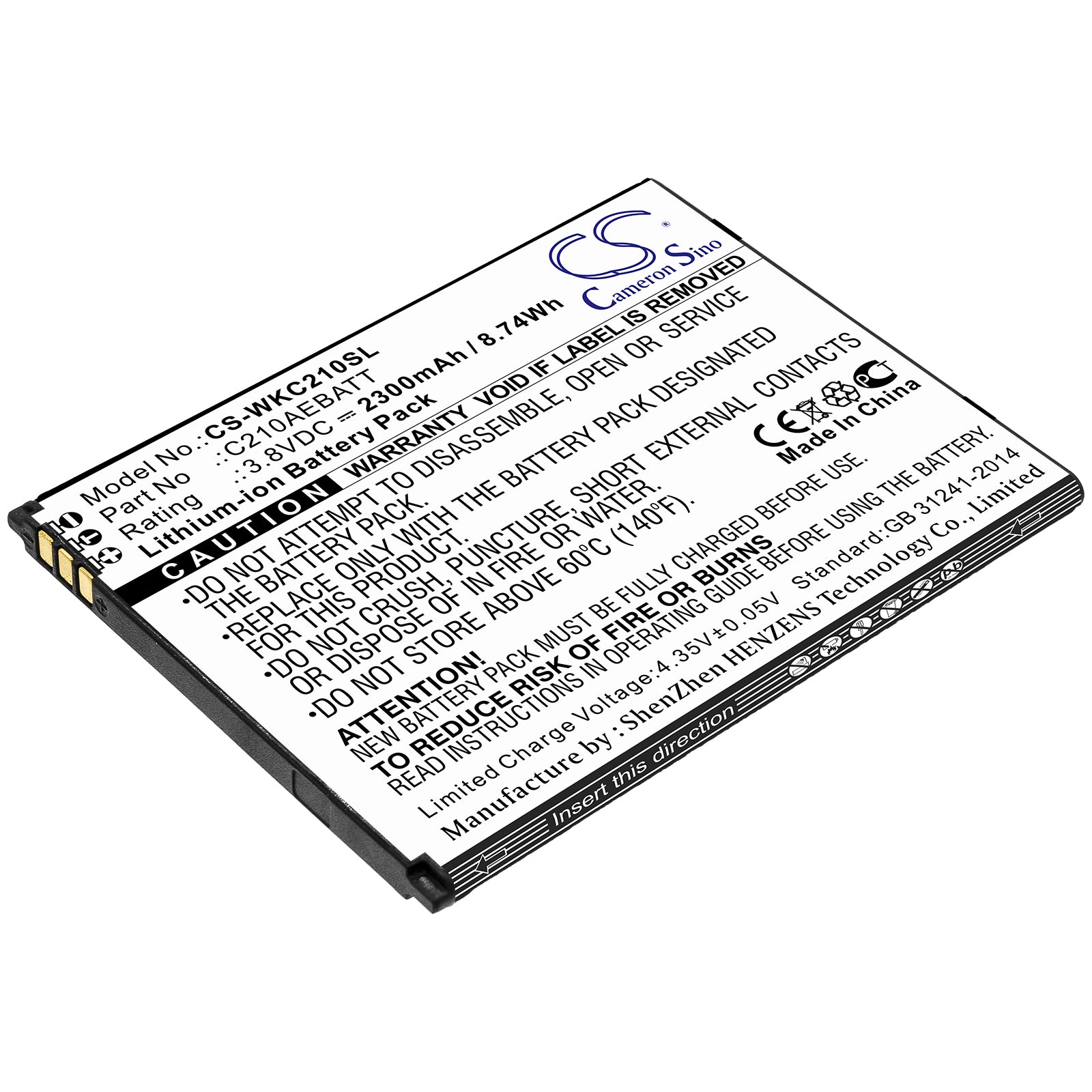 Li-ion Battery fits Wiko, C210aebatt 3.8V, 2300mAh Mobile & SmartPhone Cameron Sino Technology Limited