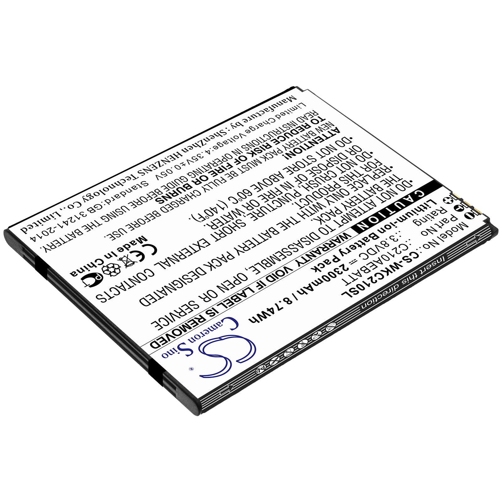 Li-ion Battery fits Wiko, C210aebatt 3.8V, 2300mAh Mobile & SmartPhone Cameron Sino Technology Limited