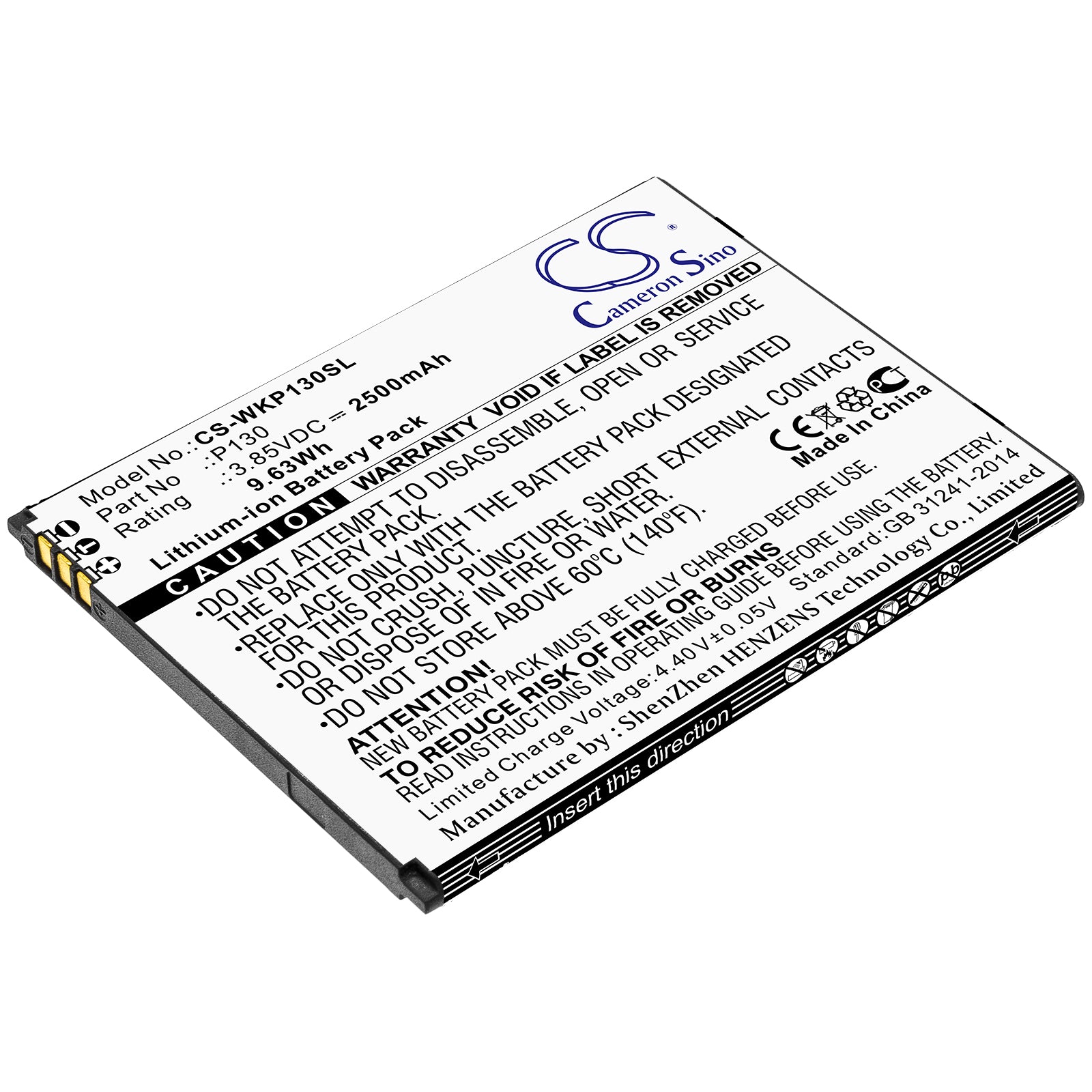 Li-ion Battery fits Wiko, P130 3.85V, 2500mAh Mobile & SmartPhone Cameron Sino Technology Limited