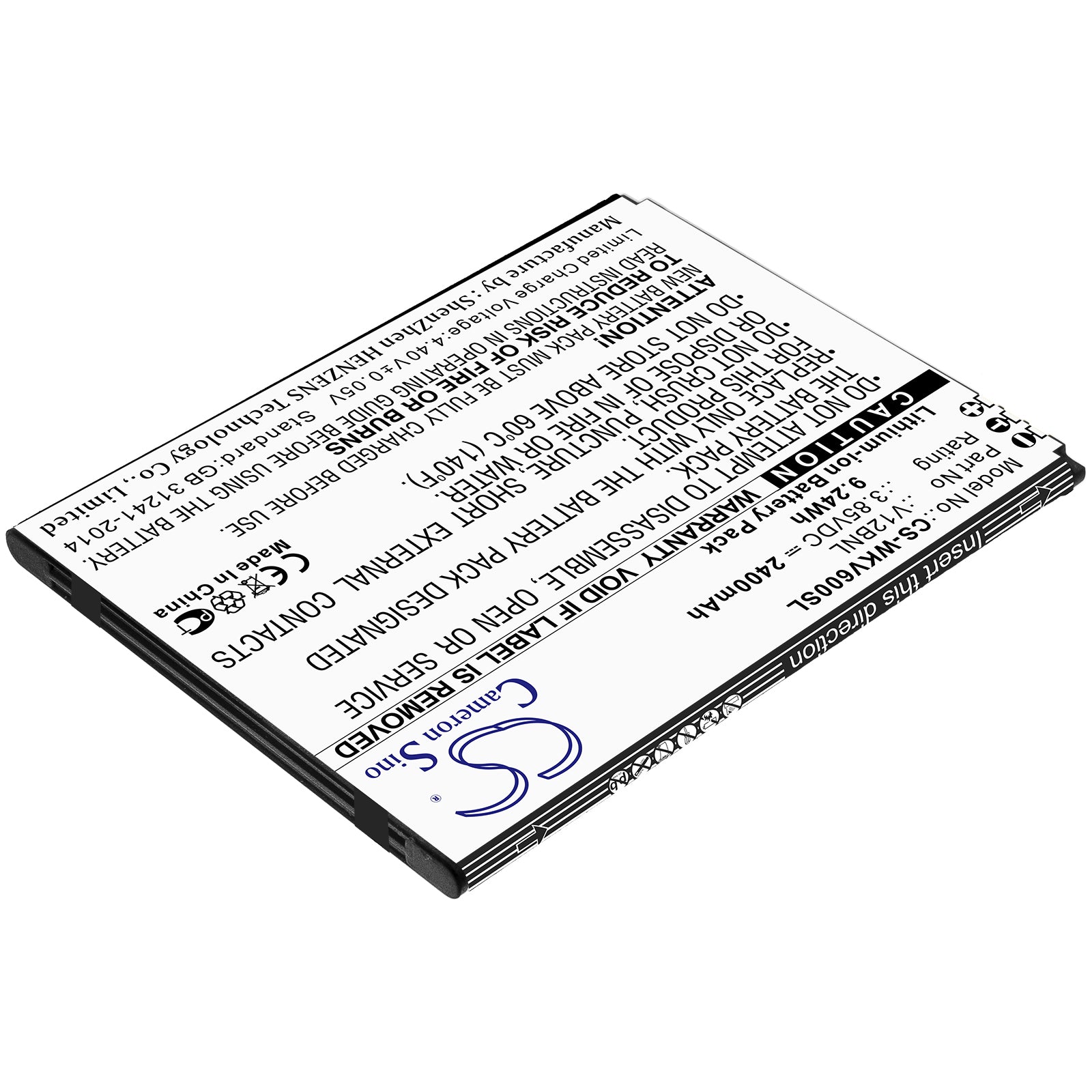 Li-ion Battery fits Wiko, V12bnl 3.85V, 2400mAh Mobile & SmartPhone Cameron Sino Technology Limited