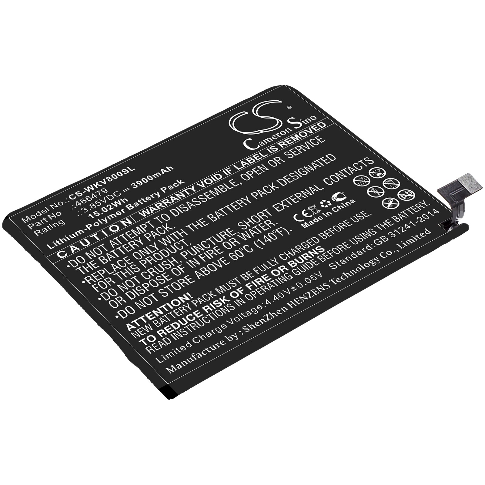 Li-Polymer Battery fits Wiko, 466479 3.85V, 3900mAh Mobile & SmartPhone Cameron Sino Technology Limited