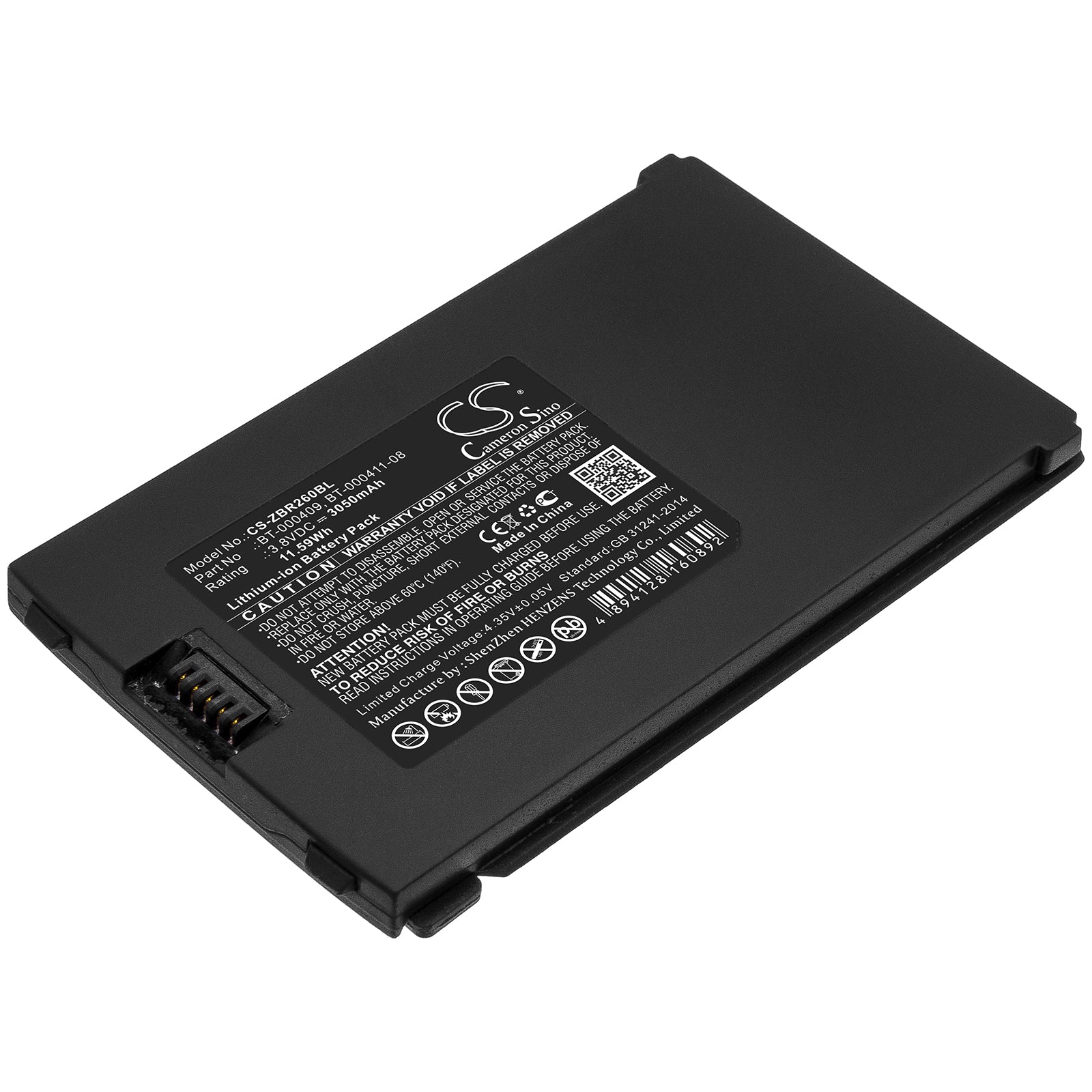 Li-ion Battery fits Zebra, Bt-000409, Bt-000411-08 3.8V, 3050mAh Barcode Scanner Cameron Sino Technology Limited