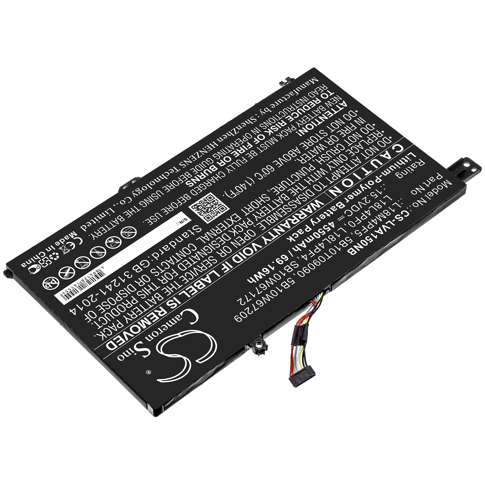 Li-ion Battery fits Lenovo, 5b10t09090, 5b10w67209, L18l4pf0, L18l4pf4, L18m4pf5, Sb10w67172 15.2V, 4550mAh Notebook & Laptop Cameron Sino Technology Limited