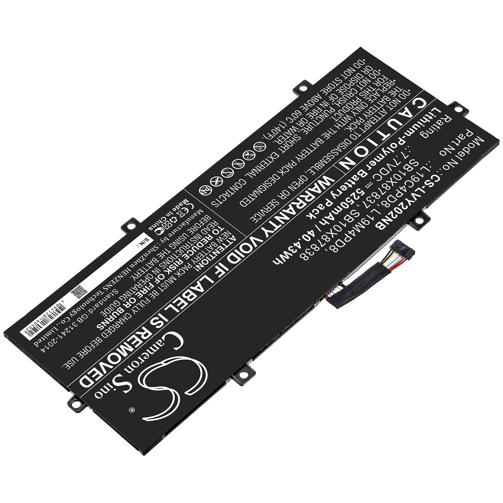 Li-ion Battery fits Lenovo, L19c4pd8, L19m4pd8, Sb10x87837, Sb10x87838 7.7V, 5250mAh Notebook & Laptop Cameron Sino Technology Limited