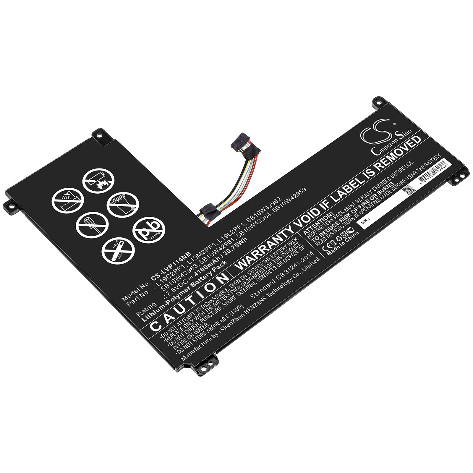 Li-ion Battery fits Lenovo, 5b10w42959, 5b10w42961, 5b10w42963, 5b10w42964, L19c2pf1, L19l2pf1, L19m2pf1, Sb10w42962 7.5V, 4200m Notebook & Laptop Cameron Sino Technology Limited