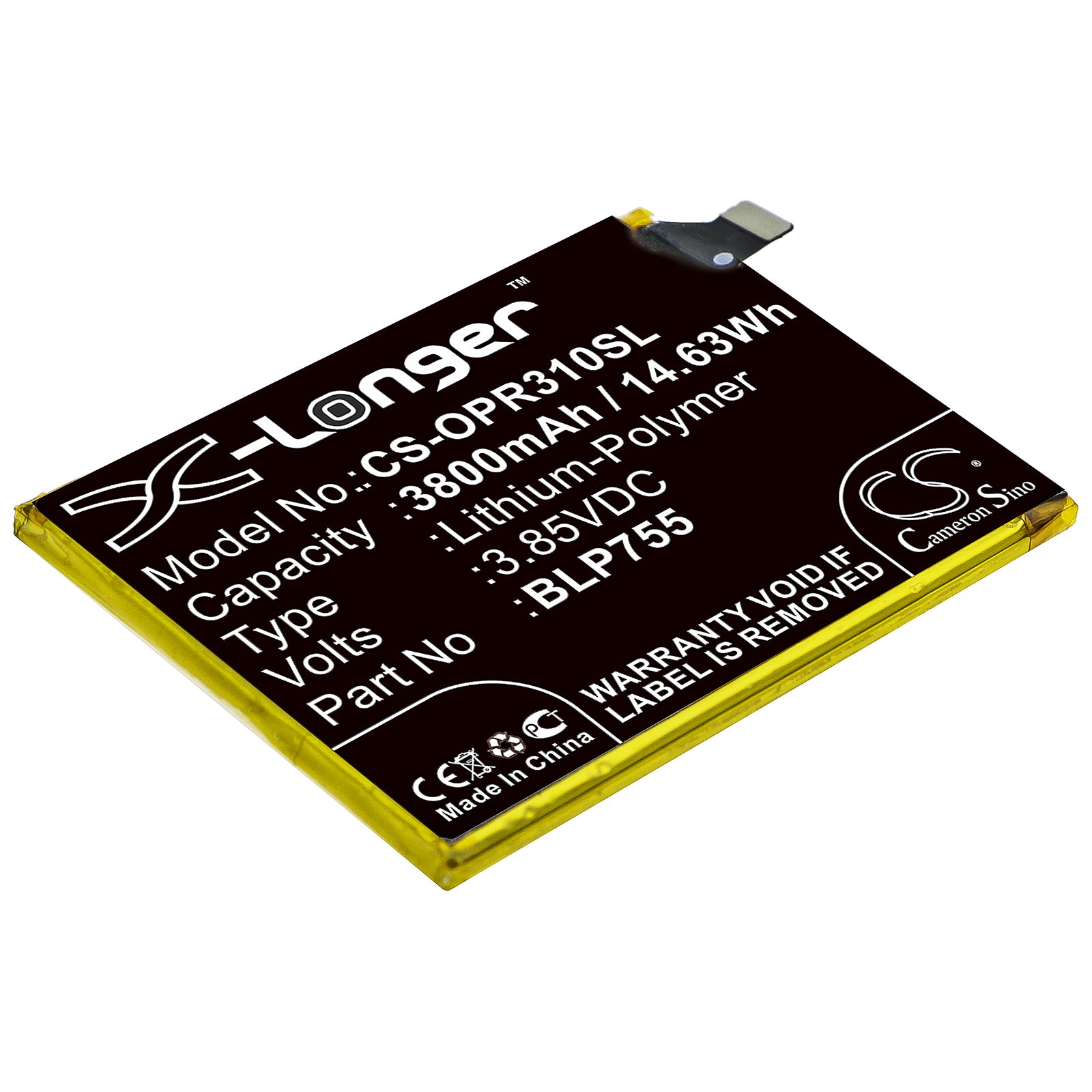 Li-Polymer Battery fits Oppo, Blp755 3.85V, 3950mAh Mobile & SmartPhone Cameron Sino Technology Limited