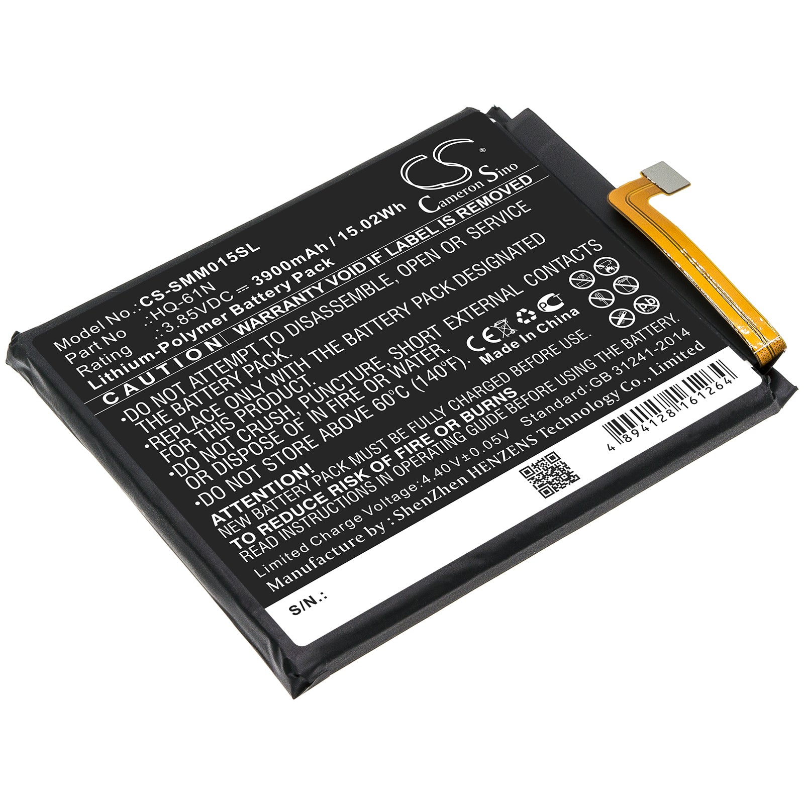 Li-Polymer Battery fits Samsung, Hq-61n 3.85V, 3900mAh Mobile & SmartPhone Cameron Sino Technology Limited