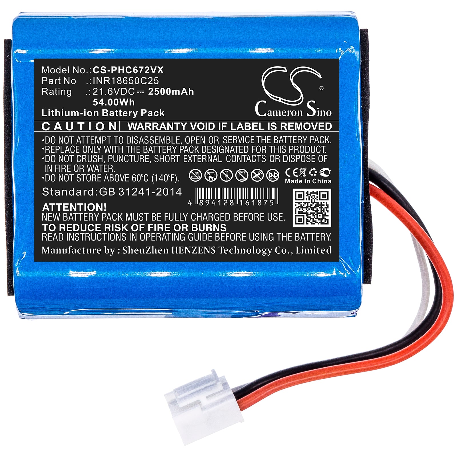 Li-ion Battery fits Philips, Inr18650c25 21.6V, 2500mAh Vacuum Cameron Sino Technology Limited