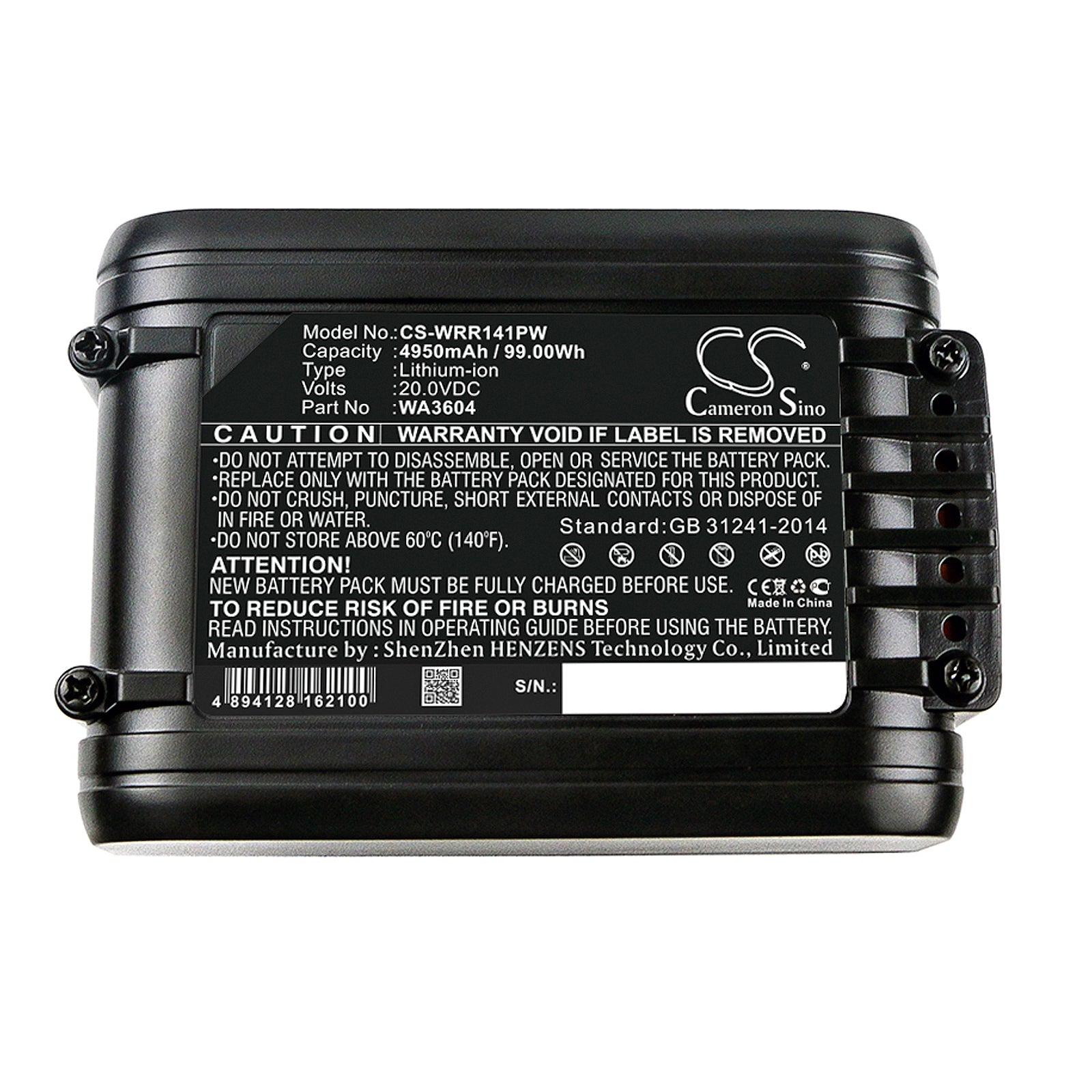 Li-ion Battery fits Worx, Wr141, Wr141e 20.0V, 4950mAh Lawn Mowers Cameron Sino Technology Limited