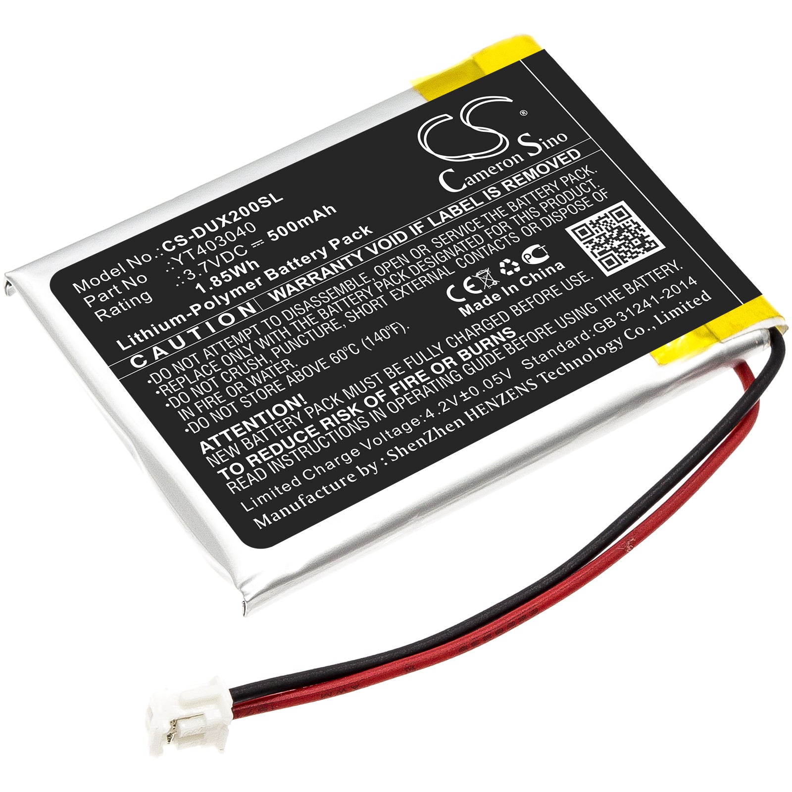 Li-Polymer Battery fits Xduoo, X2 3.7V, 500mAh Media Player Cameron Sino Technology Limited