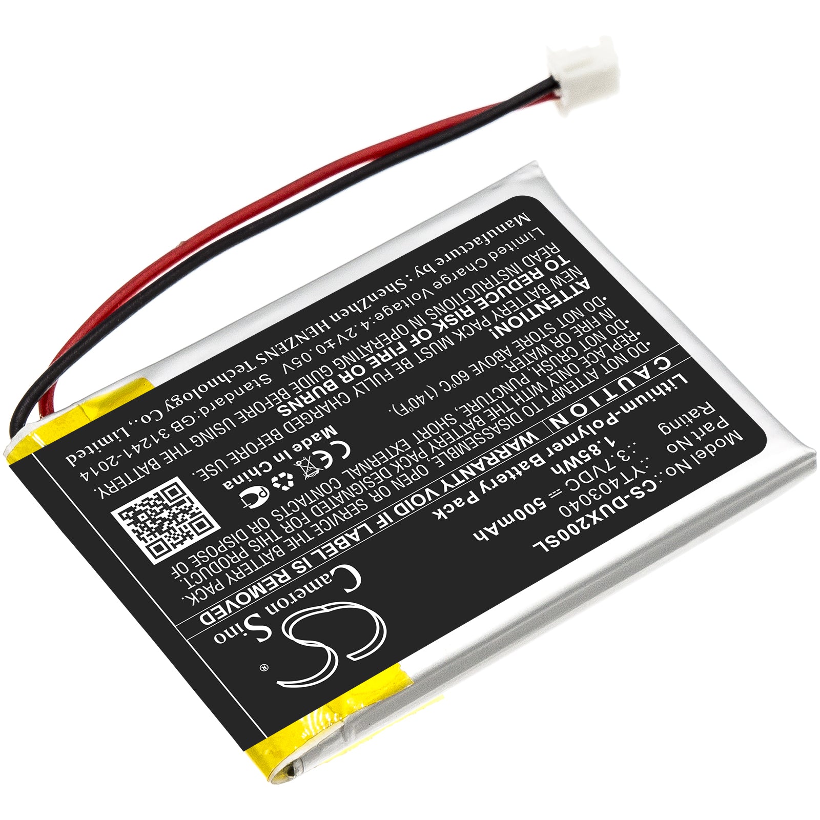 Li-Polymer Battery fits Xduoo, X2 3.7V, 500mAh Media Player Cameron Sino Technology Limited