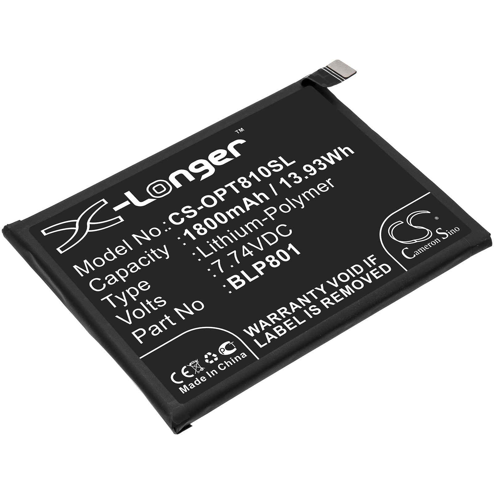 Li-Polymer Battery fits Oneplus, 8t+ 5g, Kb2003 7.74V, 1800mAh Mobile & SmartPhone Cameron Sino Technology Limited