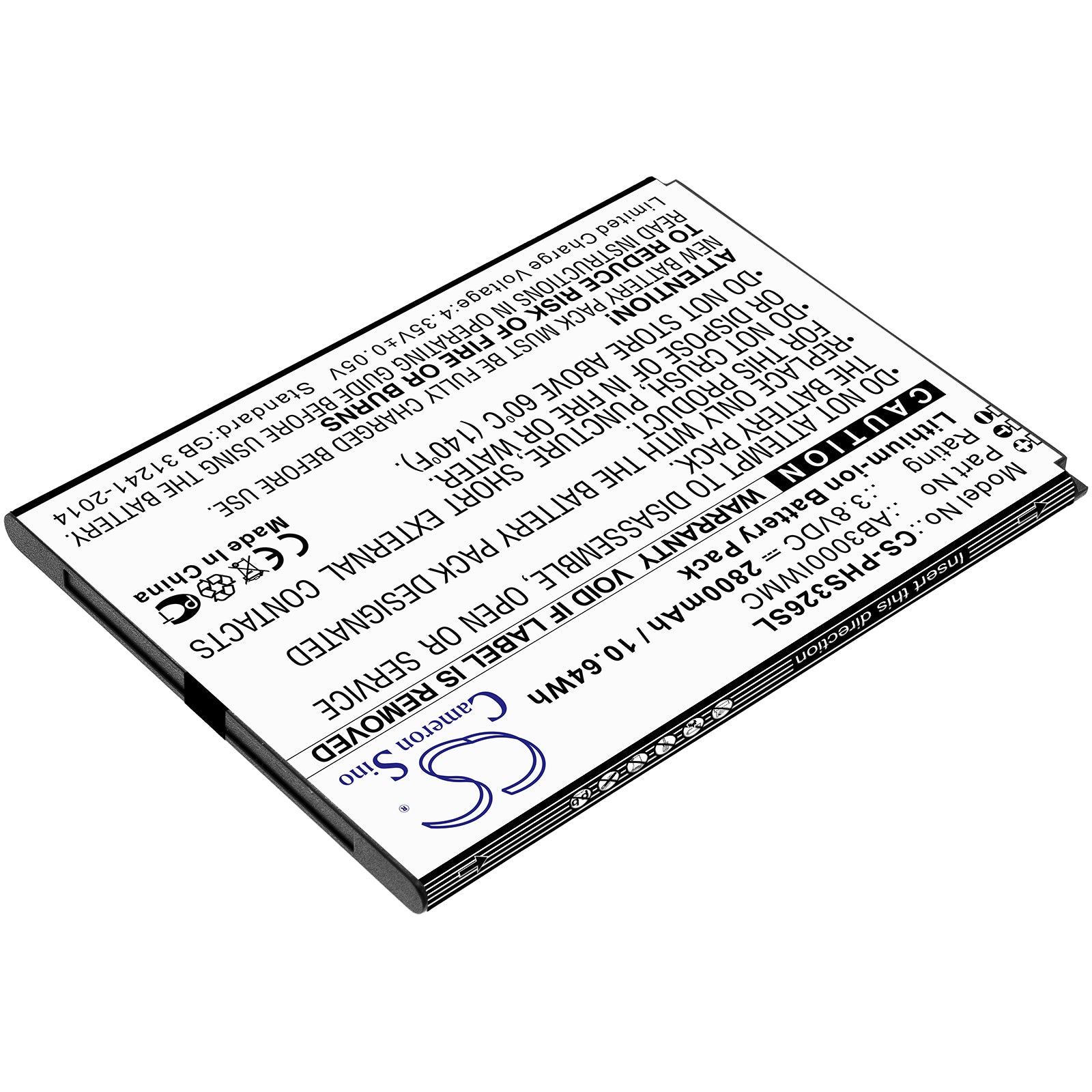 Li-ion Battery fits Philips, Cts326, Xenium S326 3.8V, 2800mAh Mobile & SmartPhone Cameron Sino Technology Limited