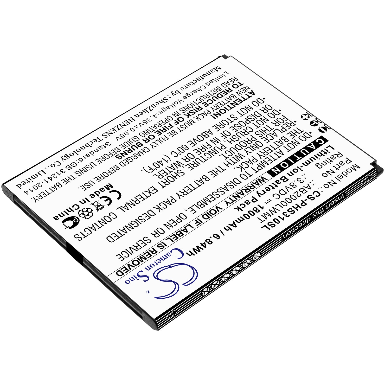 Li-ion Battery fits Philips, Xenium Cts310x, Xenium S310x 3.8V, 1800mAh Mobile & SmartPhone Cameron Sino Technology Limited
