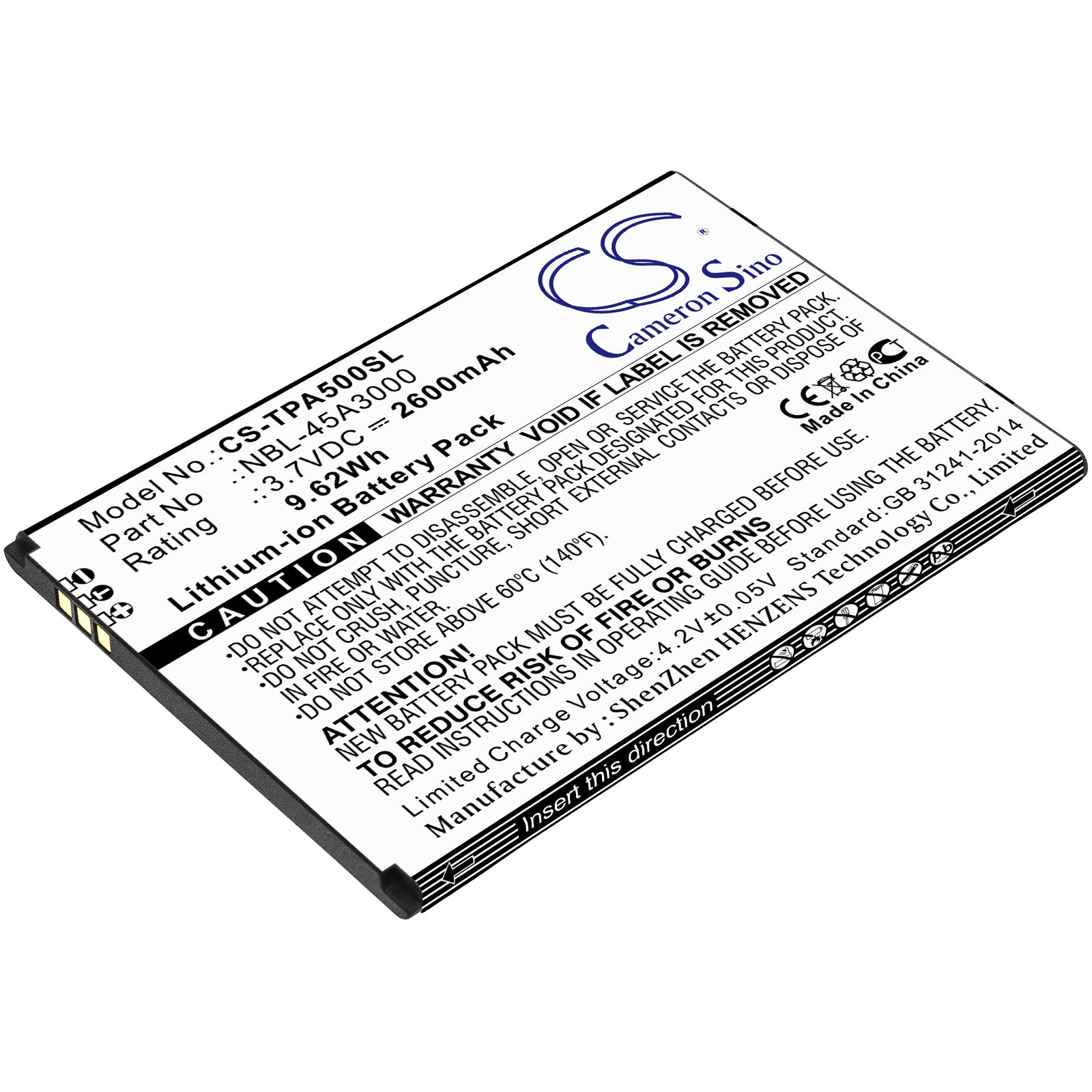 Li-ion Battery fits Tp-link, Neffos A5, Tp7032a 3.7V, 2600mAh Mobile & SmartPhone Cameron Sino Technology Limited
