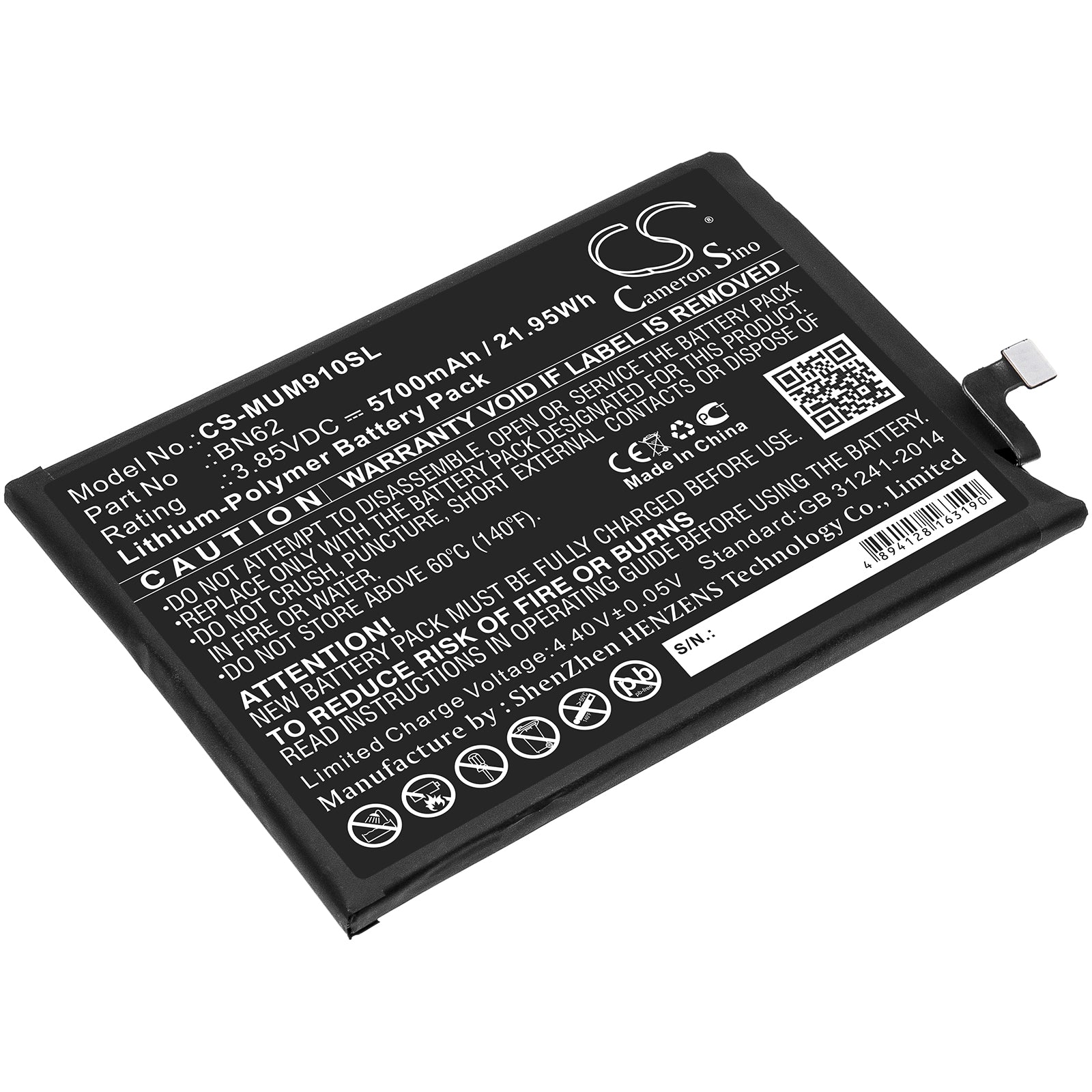 Li-Polymer Battery fits Poco, M2010j19ci, M3 3.85V, 5700mAh Mobile & SmartPhone Cameron Sino Technology Limited