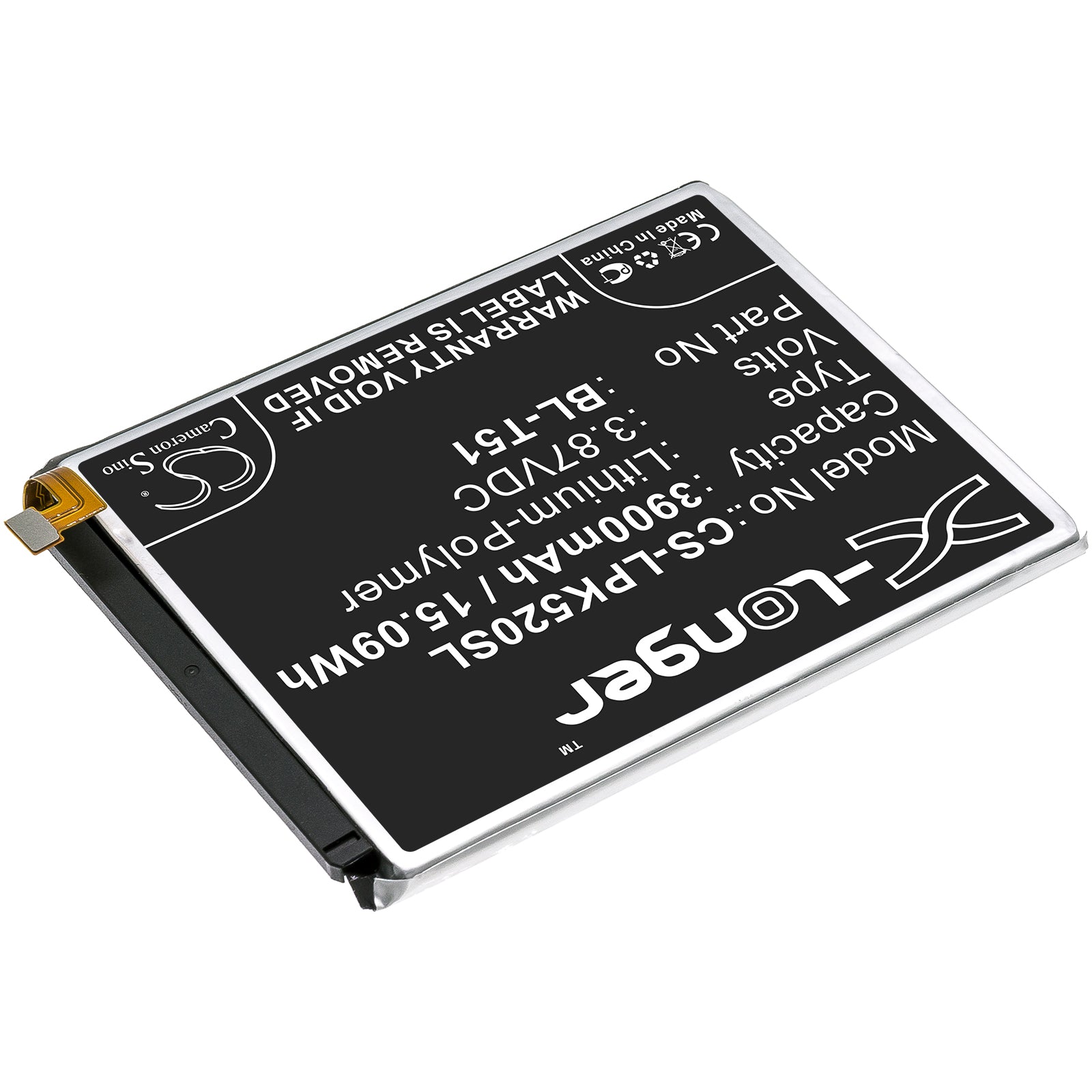 Li-Polymer Battery fits Lg, K420, K420bmw 3.87V, 3900mAh Mobile & SmartPhone Cameron Sino Technology Limited